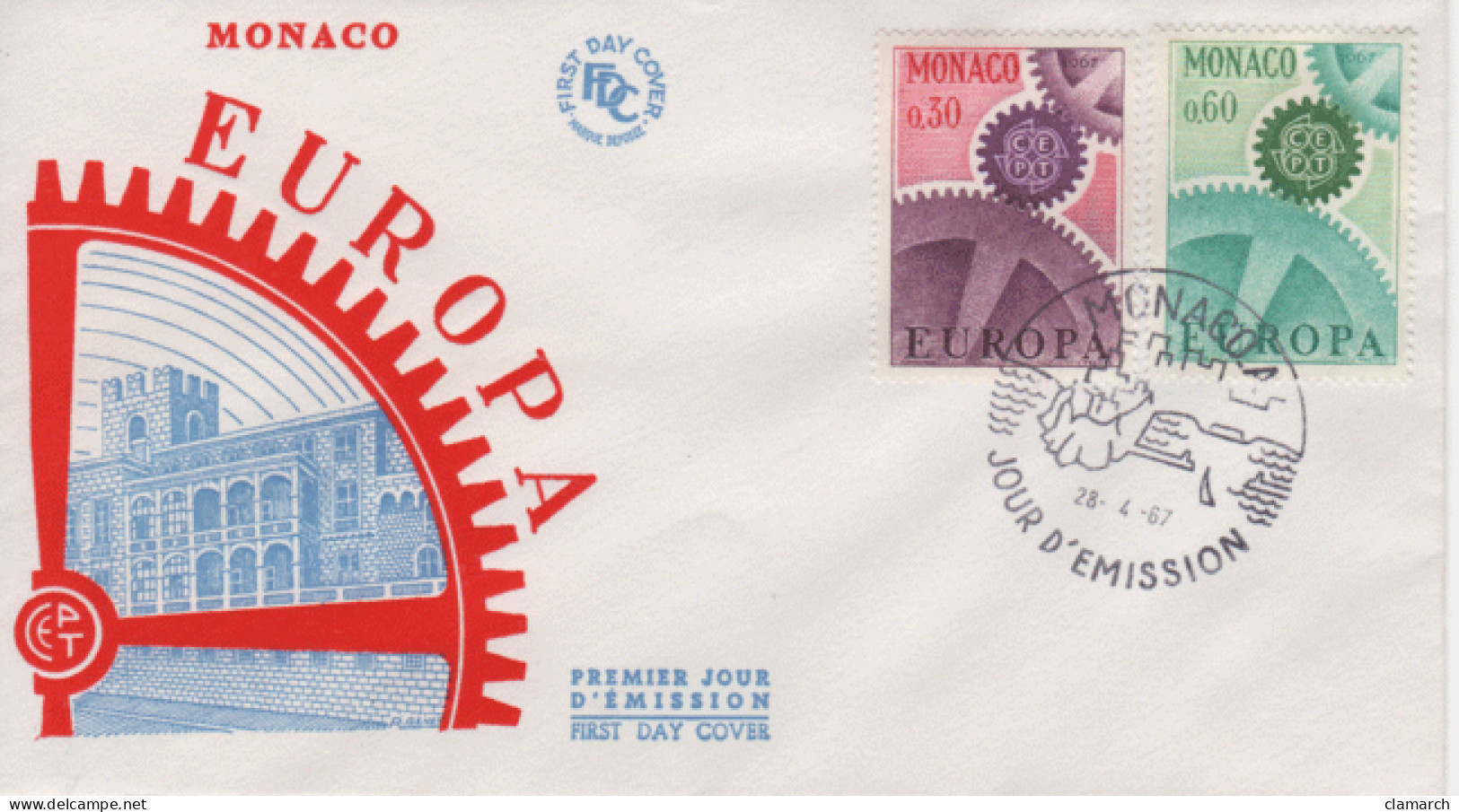 MONACO-Premier Jour D'émission-EUROPA-cachet De Monaco Du 28.04.67 - Brieven En Documenten