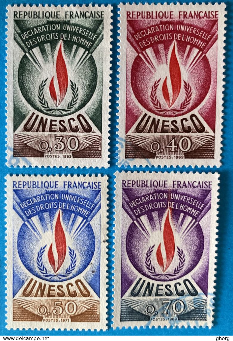 France 1969 : UNESCO, Déclaration Universelle Des Droits De L'Homme N° 39 à 42 Oblitéré - Gebraucht