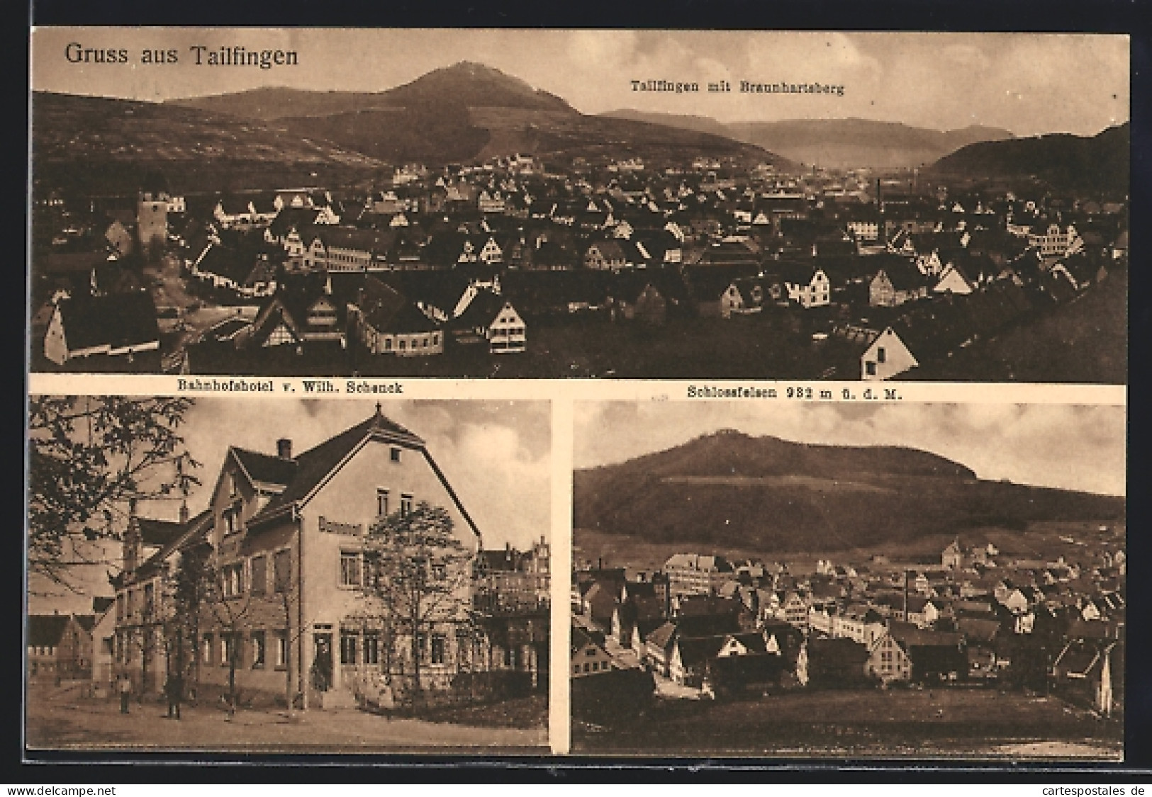 AK Tailfingen / Albstadt, Bahnhofshotel W. Schenck, Gesamtansicht Mit Braunhartsberg  - Albstadt