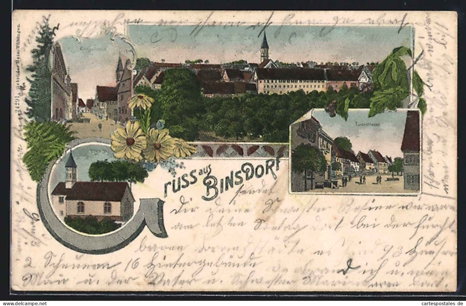 Lithographie Binsdorf, Totalansicht, Kirchstrasse, Turmstrasse Und Loretto  - Sonstige & Ohne Zuordnung