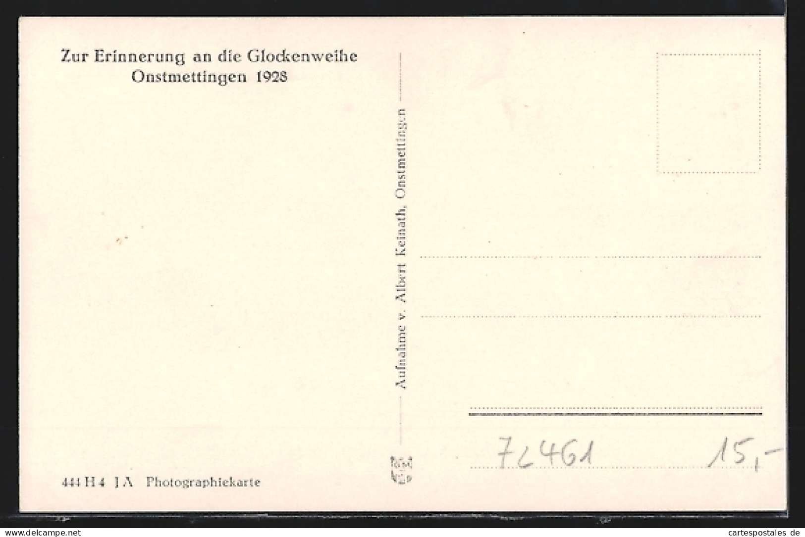 AK Onstmettingen, Zur Erinnerung An Die Glockenweihe 1928  - Other & Unclassified