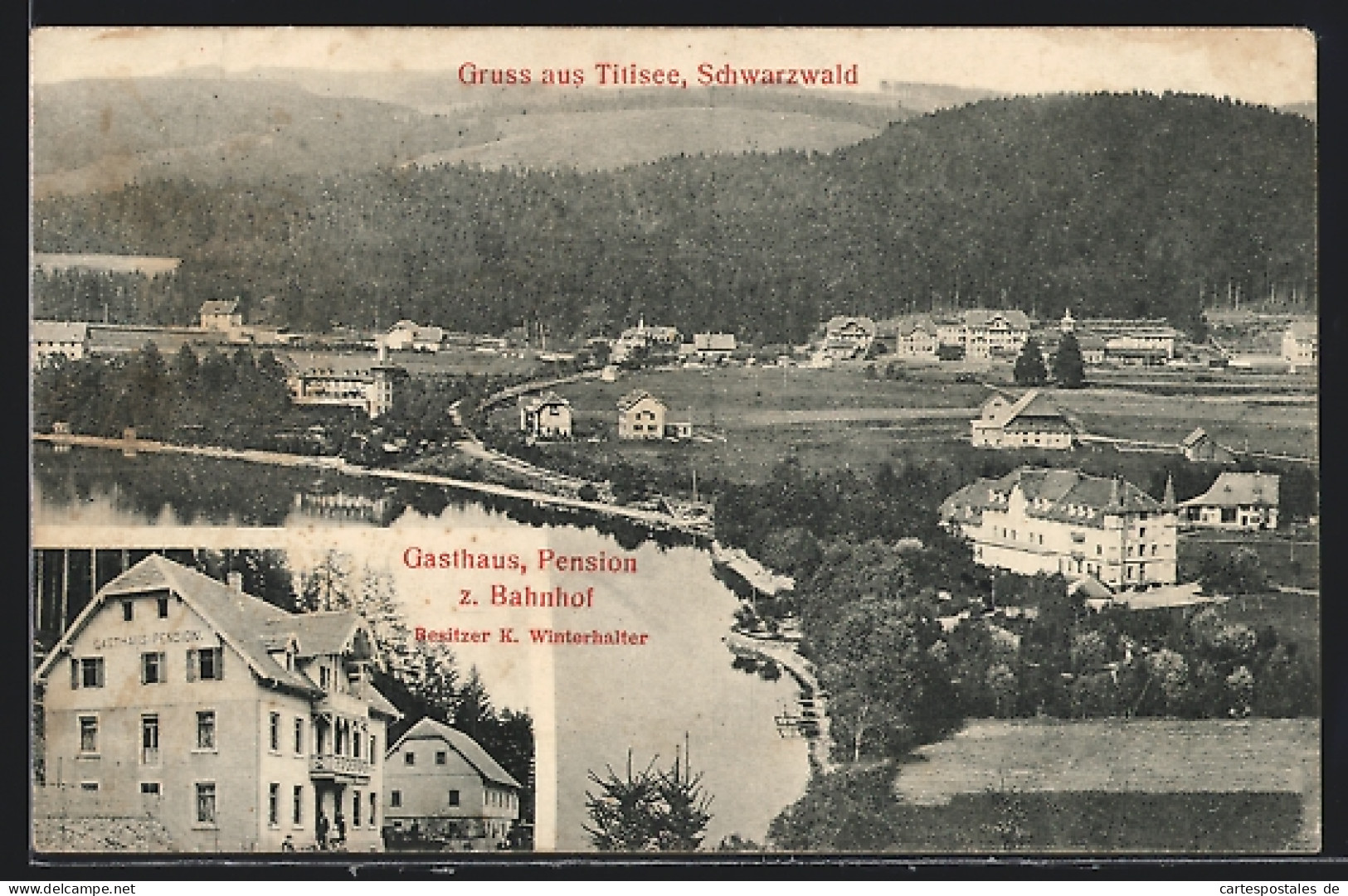 AK Titisee /Schwarzwald, Gasthaus-Pension Zum Bahnhof, Panorama  - Sonstige & Ohne Zuordnung