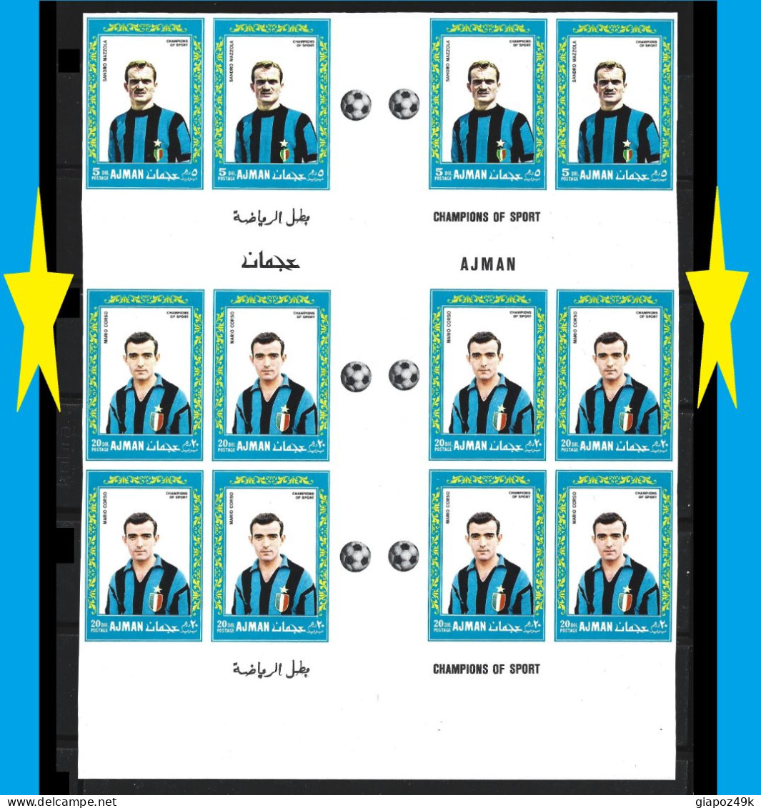 ● AJMAN 1968 ● Calcio ● Sandro MAZZOLA E Mario CORSO ● Varietà C ● BLOCCO NON Rifilato ● Soccer ️️️● INTER ● L. XX ● - Adschman