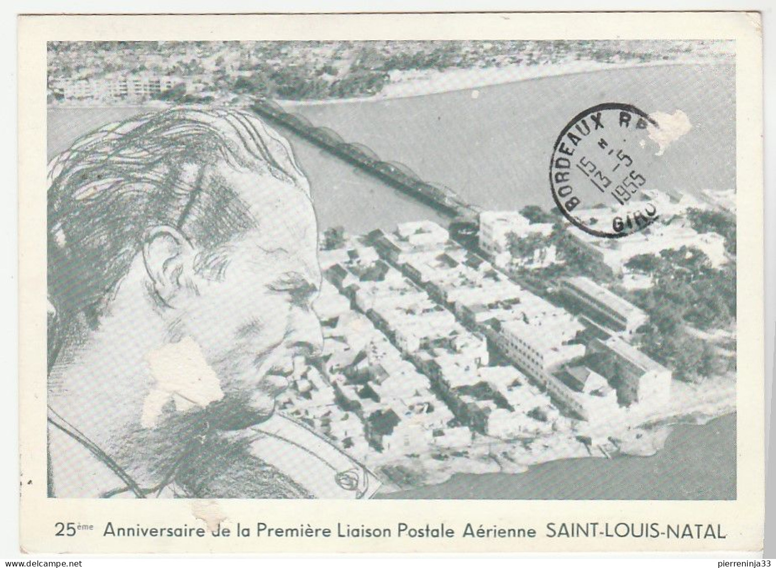 Carte Recommandée Saint Louis, Anniversaire De La 1ère Liaison Postale Aérienne, St Louis Natal, Mermoz1930 - Lettres & Documents