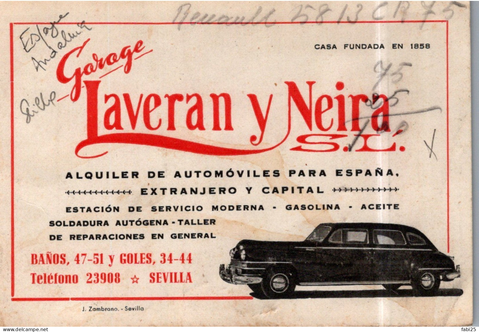 SEVILLA FERIA DE ABRIL PUBLICITE AUTOMOBILE AU DOS GARAGE LAVERAN Y NEIRA - Sevilla