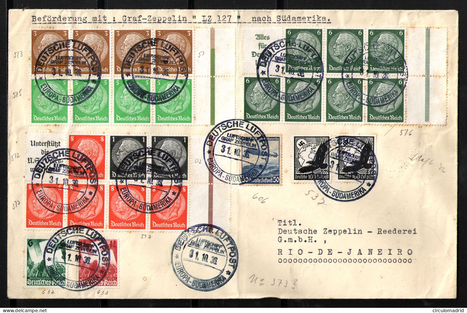 Alemania Imperio Nº 483/84,486/88,580/81 Y Aéreo Nº 51 Y 55. Año 1936 - Covers & Documents