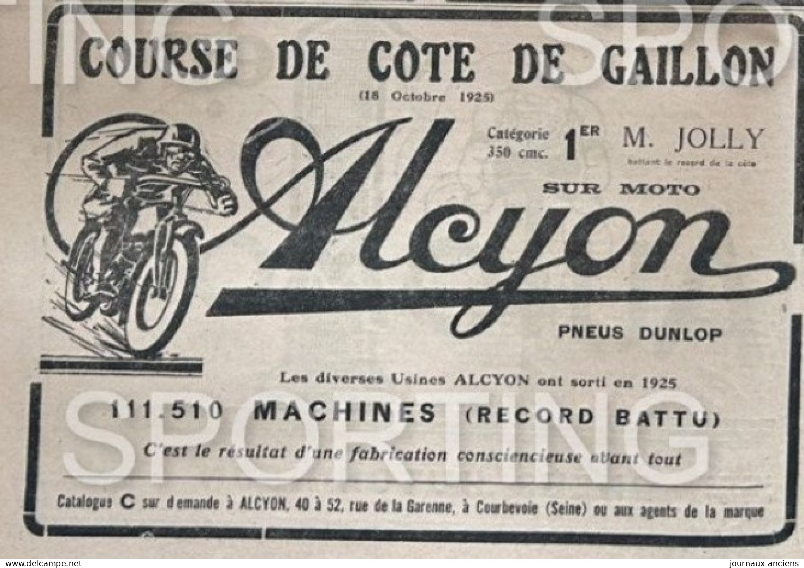 1925 Revue Sportive " SPORTING "  FOOTBALL - RUGBY - CYCLISME  - COURSE DE GAILLON - AMILCAR - RUGBY - BOXE - BUGATTI - 1900 - 1949