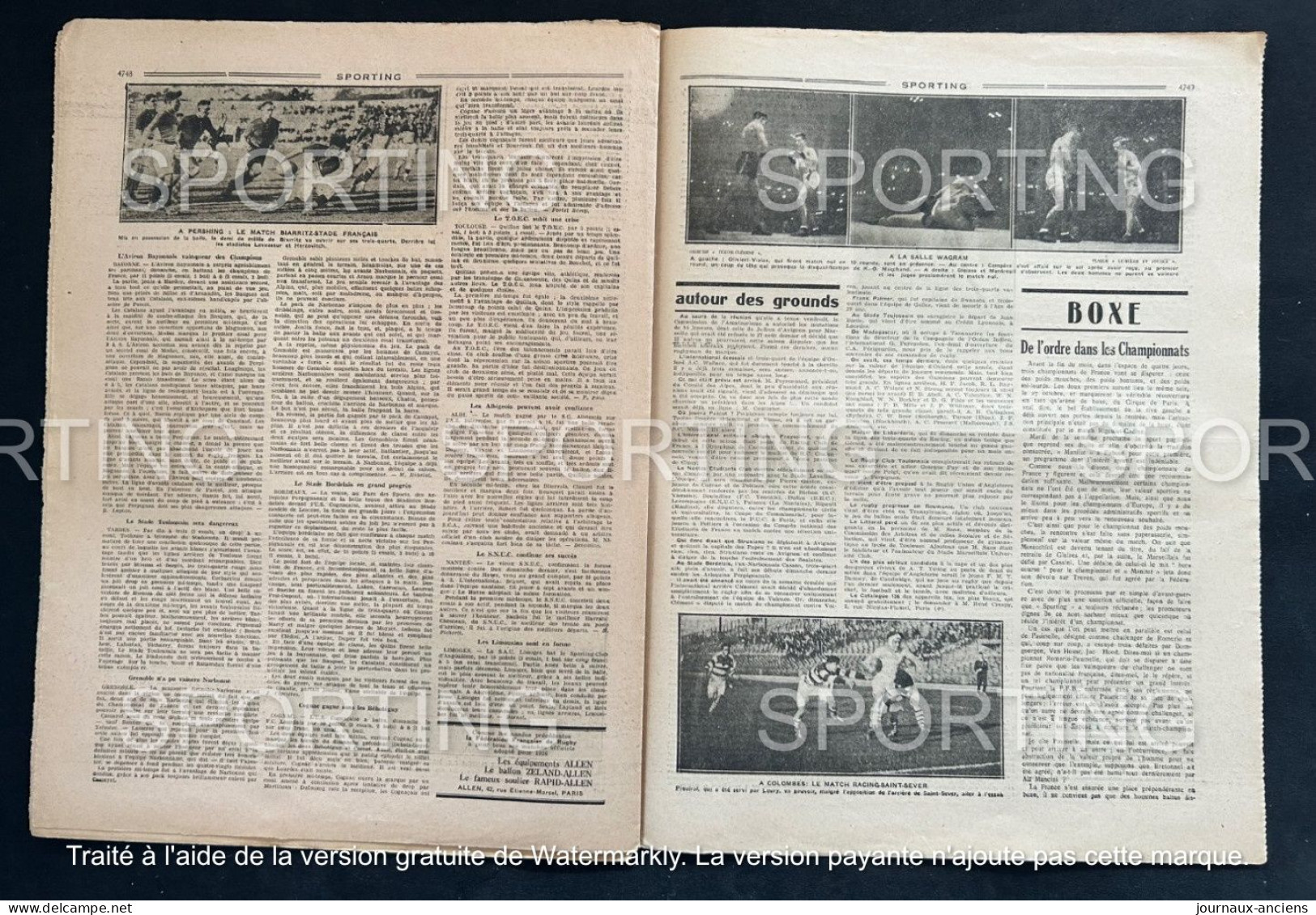 1925 Revue Sportive " SPORTING "  FOOTBALL - RUGBY - CYCLISME  - COURSE DE GAILLON - AMILCAR - RUGBY - BOXE - BUGATTI