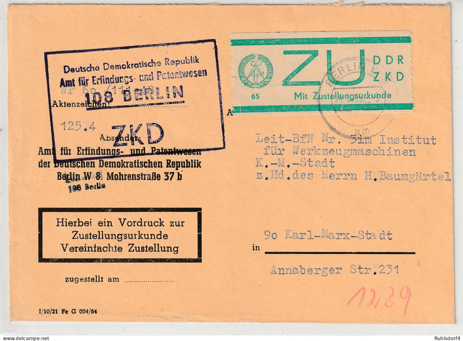 ZKD-Brief Mit Zustellurkunde, Frankiert Mit E1 - Otros & Sin Clasificación