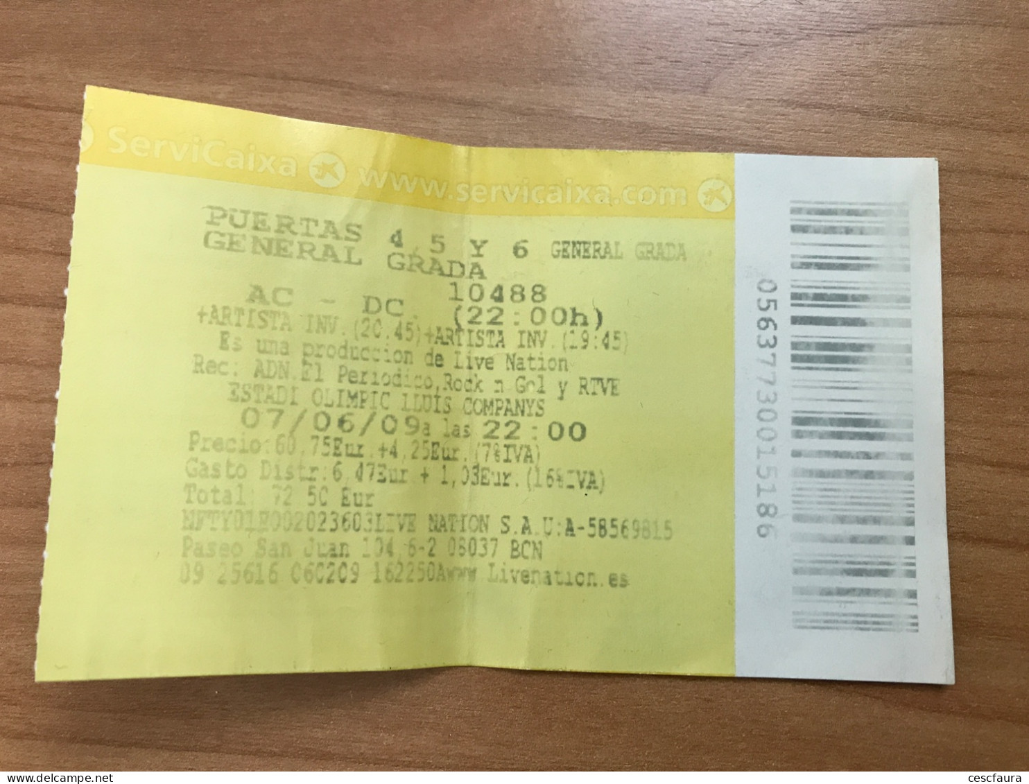 AC/DC Vintage Concert Ticket Barcelona 07/06/2009 Estadi Olímpic Entrada Billet - Entradas A Conciertos