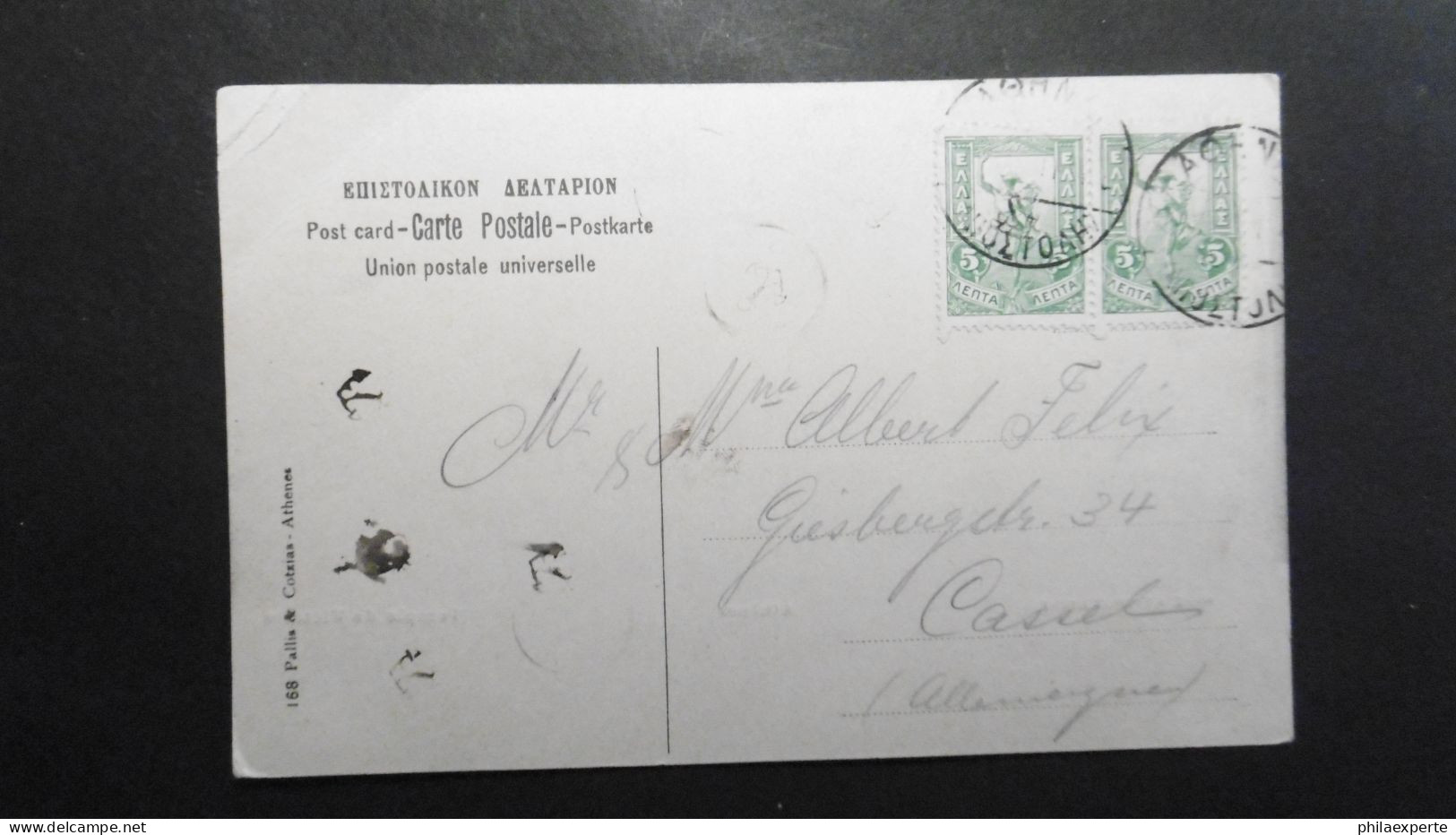 Griechenland Mi. 128 (2) AK Athen 1911 Nach Kassel - Eckbug - Cartas & Documentos