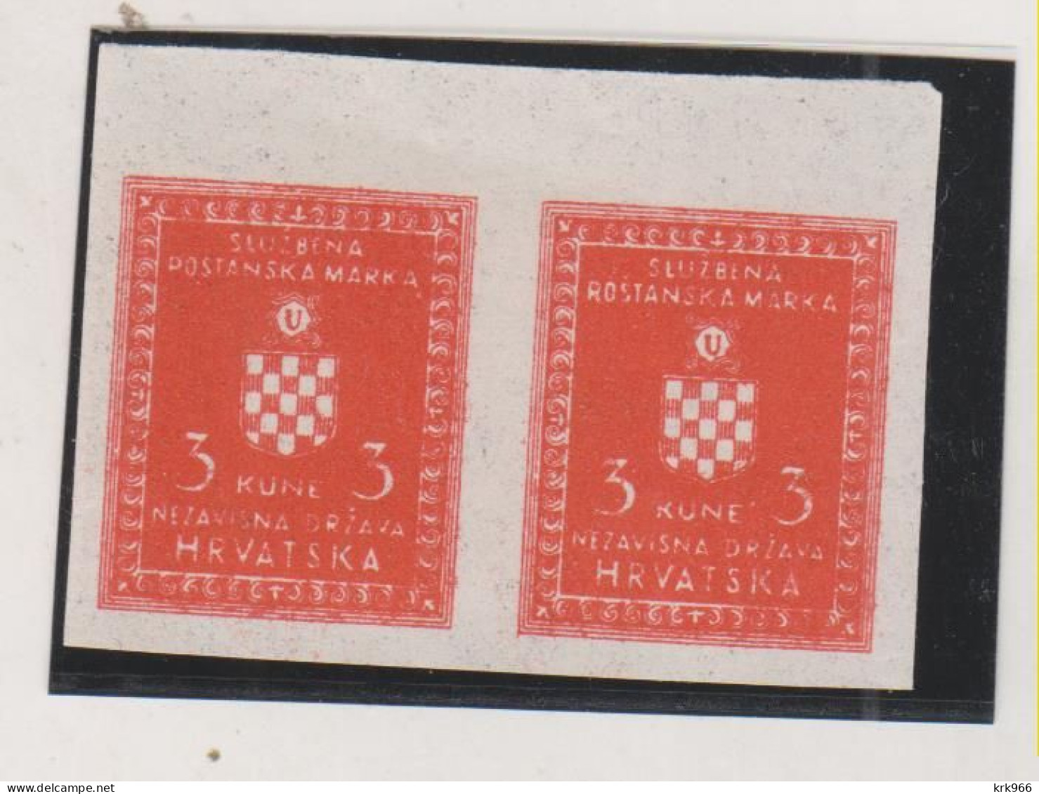 CROATIA WW II  , 3 Kn  Official Nice Proof Breakthrough Printed Pair  MNH - Croatie