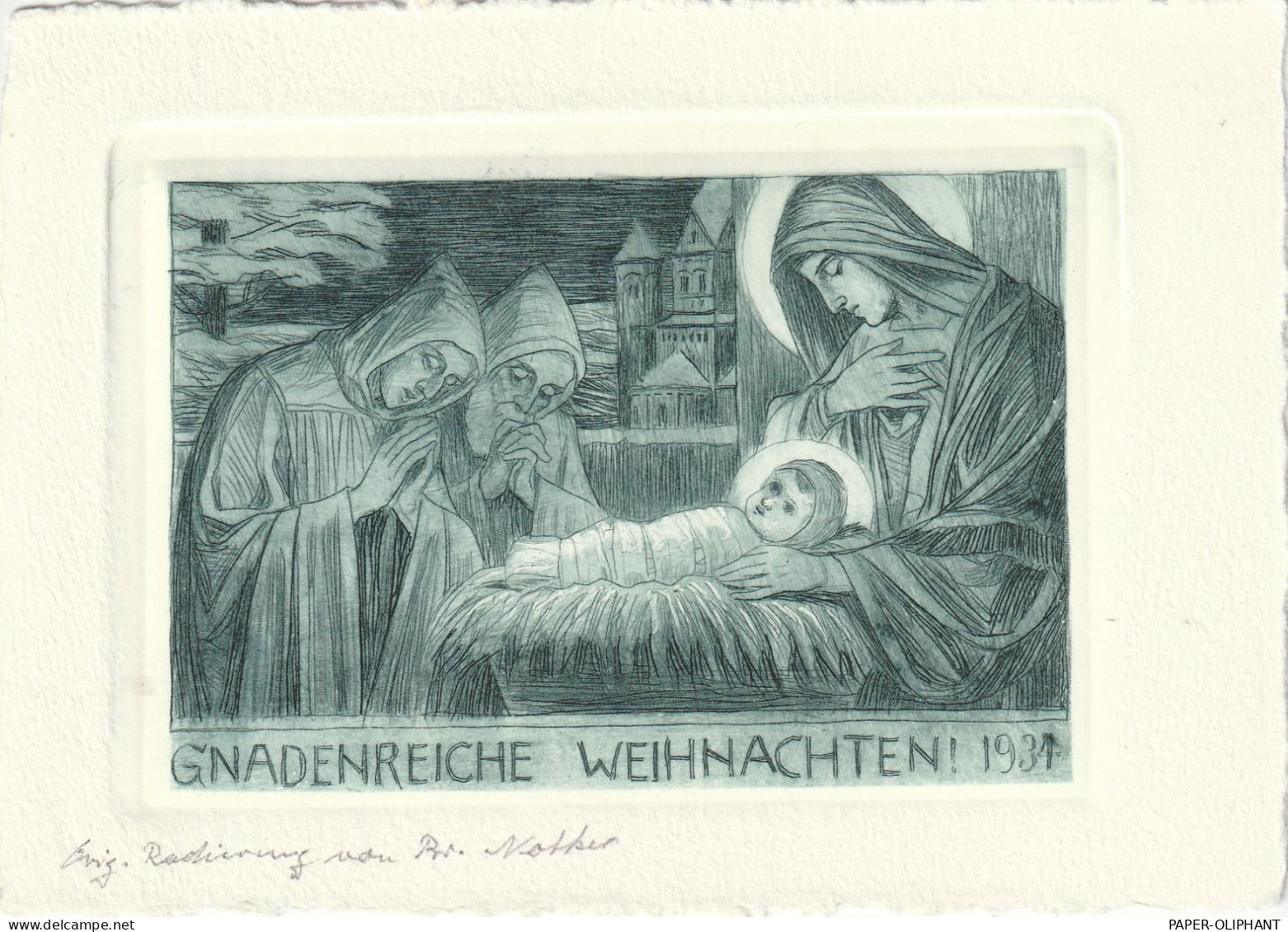 WEIHNACHTEN / KRIPPE, Original Radierung Bruder Notker, Maria Laach, 1934 - Other & Unclassified