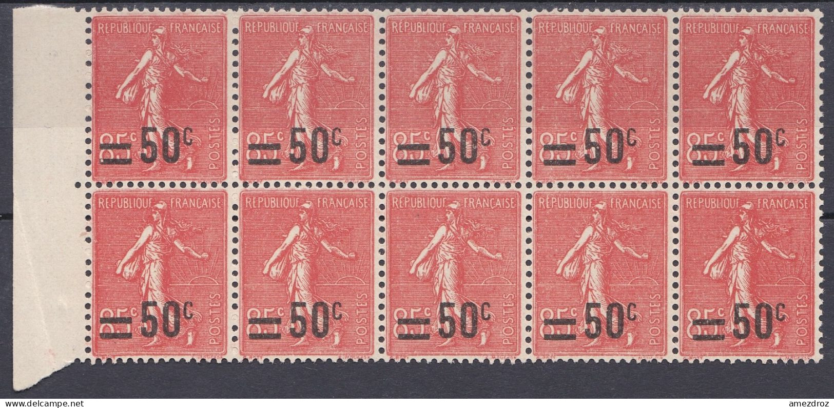 France 1926-1927 N° 221 ** Semeuse Fond Ligné Bloc De 10 Cote 70 €   (Gf) - 1903-60 Sower - Ligned