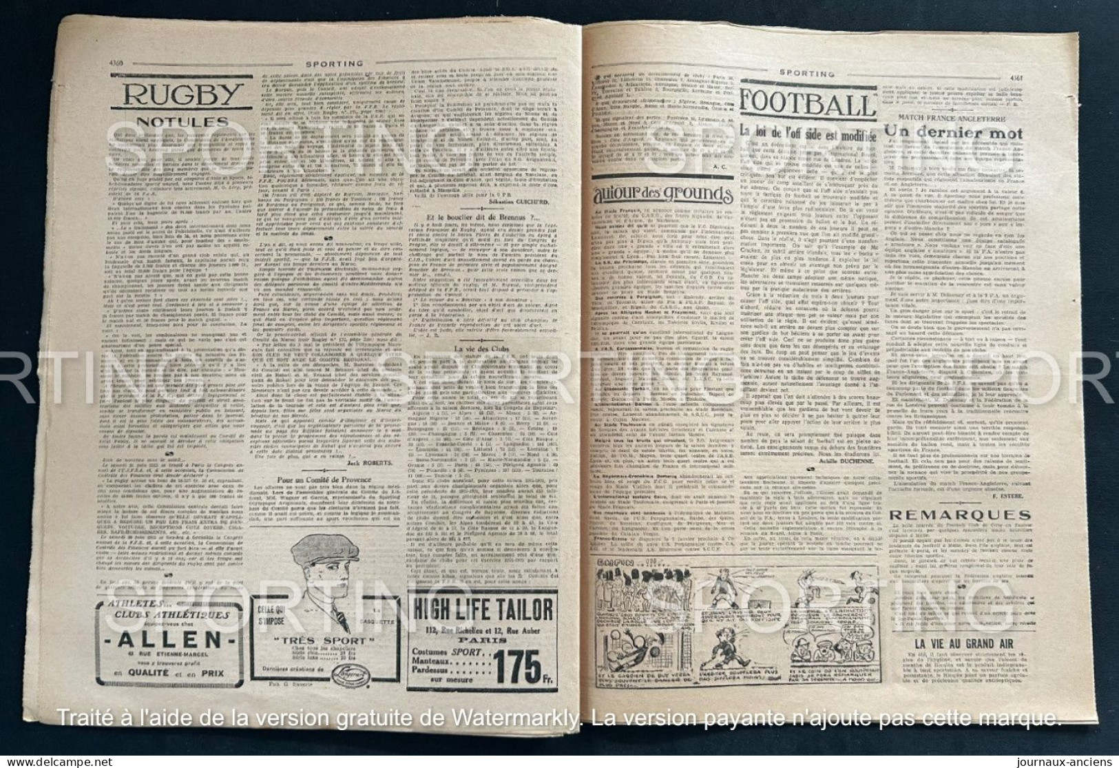 1925 Revue Sportive " SPORTING "  - TENNIS COUPE DAVIS - AUTOMOBILE COTE DE PLANFOY  GP DE MARSEILLE - CYCLISME  - BOXE