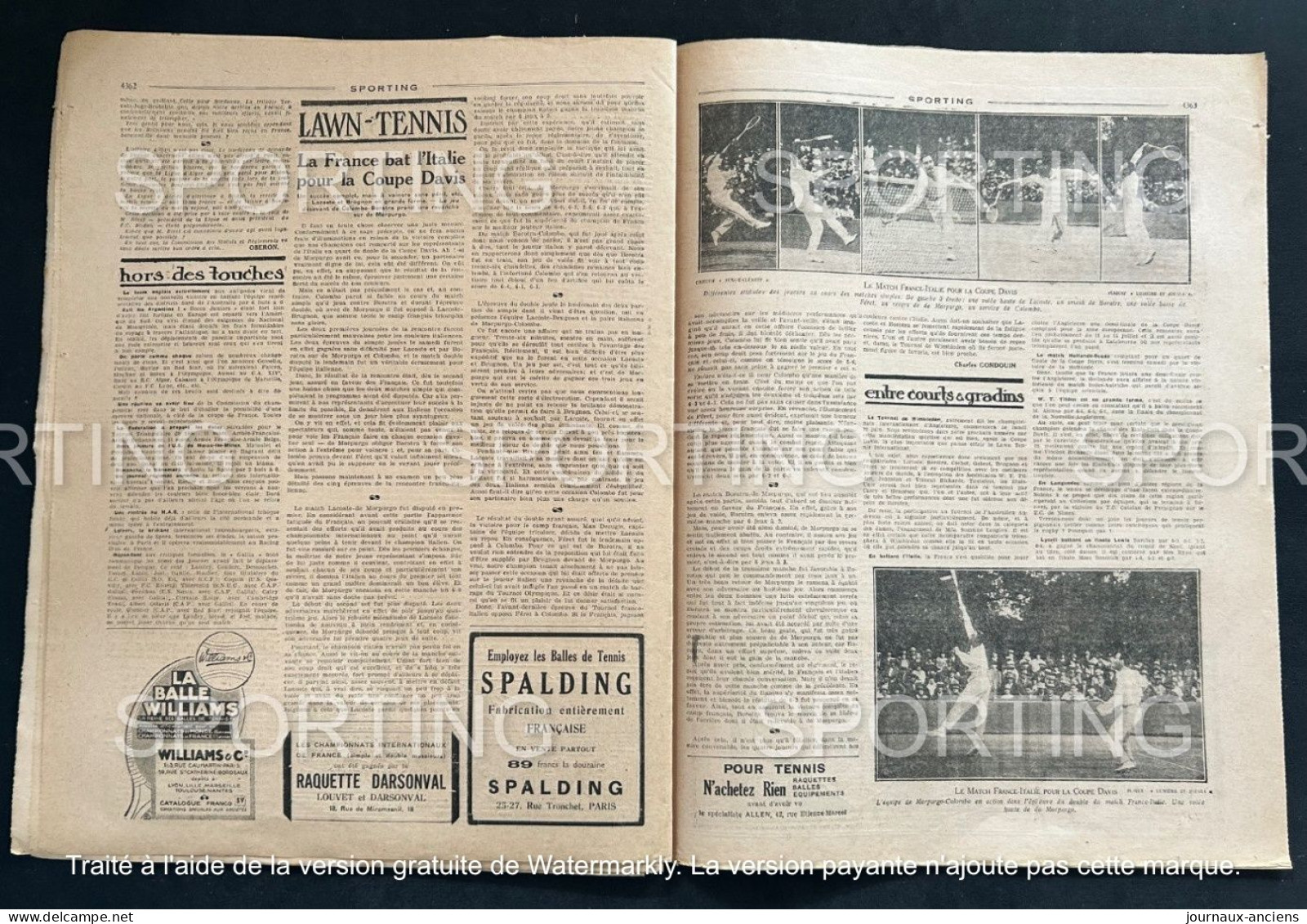 1925 Revue Sportive " SPORTING "  - TENNIS COUPE DAVIS - AUTOMOBILE COTE DE PLANFOY  GP DE MARSEILLE - CYCLISME  - BOXE