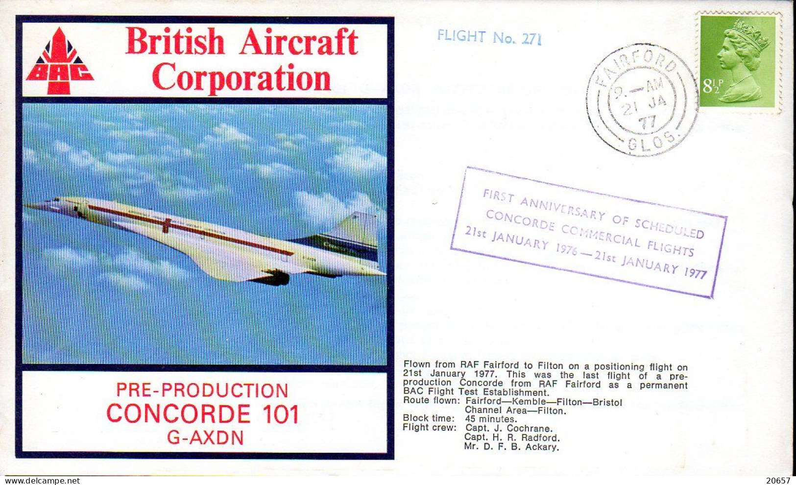 GB UK Grande Bretagne Vol 271 Pre Production 21 01 1977 Anniversaire Concorde - Concorde