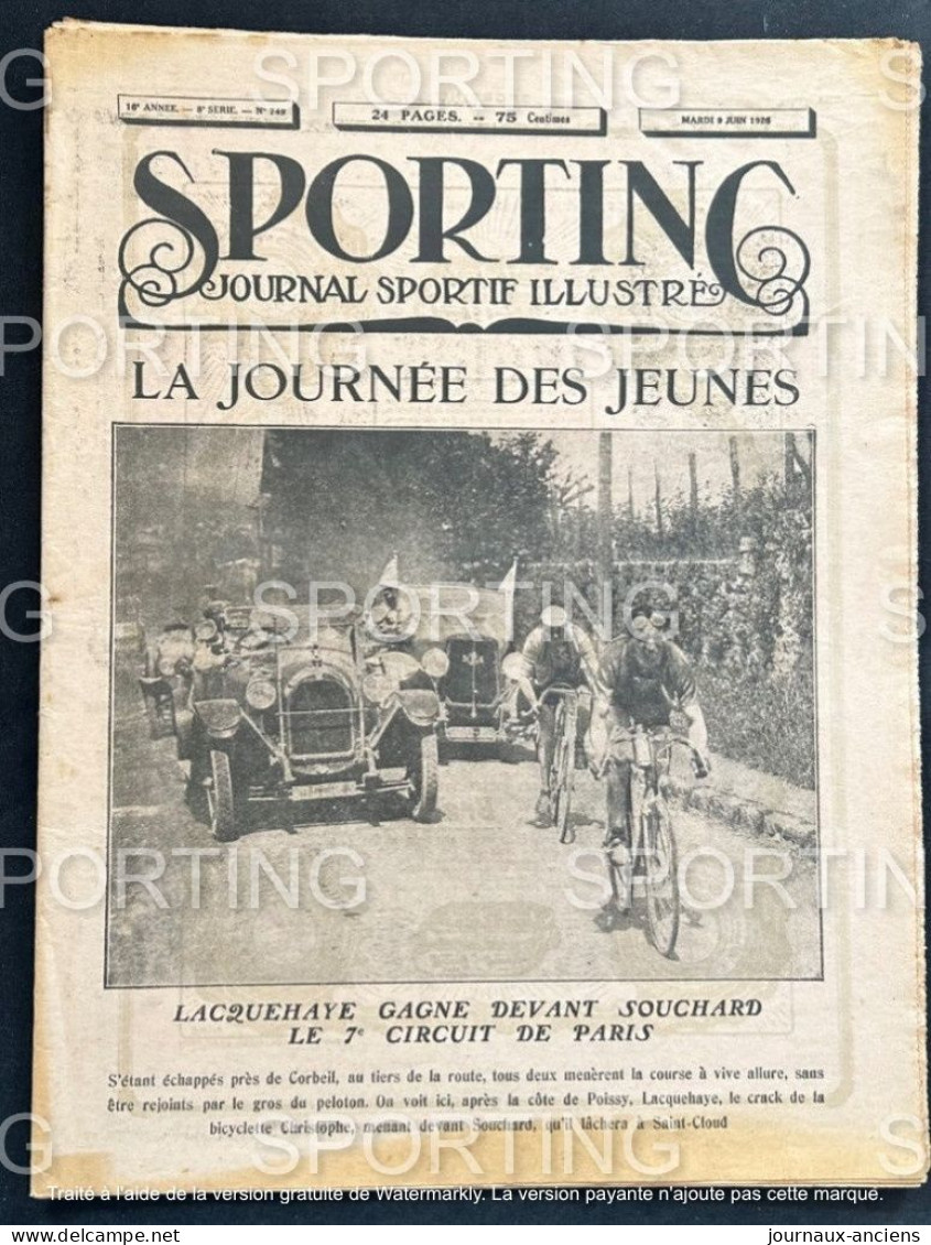 1925 Revue Sportive " SPORTING " CYCLISME CIRCUIT DE PARIS - AUTOMOBILE LINAS MONTLHÉRY - BOXE - TENNIS - 1900 - 1949