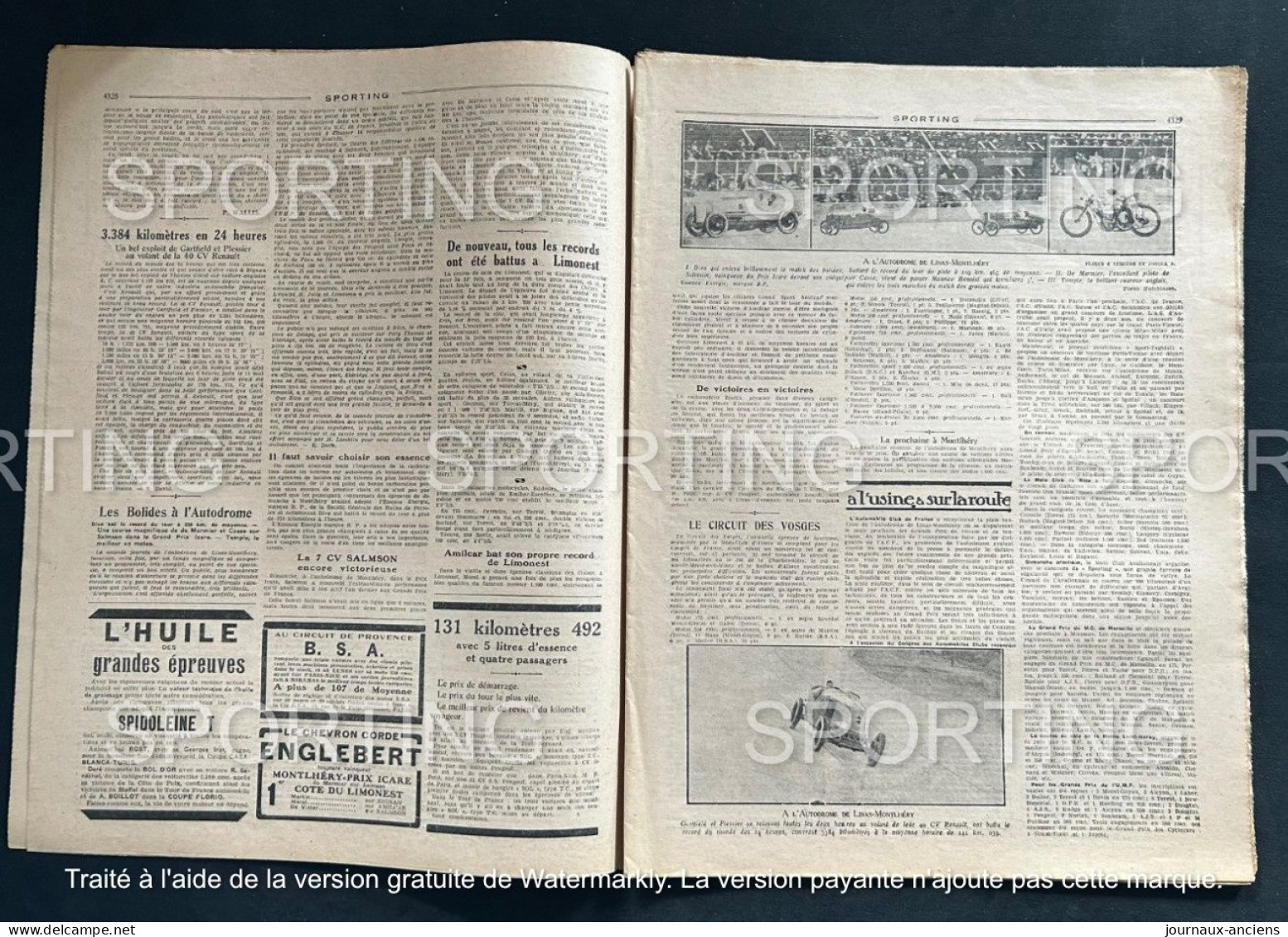 1925 Revue Sportive " SPORTING " CYCLISME CIRCUIT DE PARIS - AUTOMOBILE LINAS MONTLHÉRY - BOXE - TENNIS - 1900 - 1949