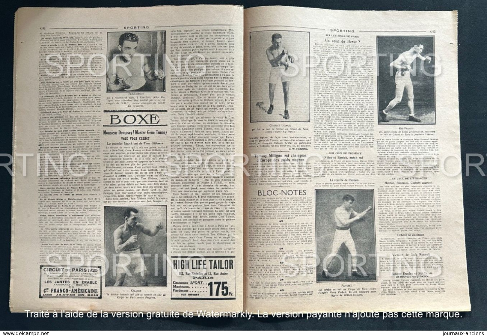 1925 Revue Sportive " SPORTING " CYCLISME CIRCUIT DE PARIS - AUTOMOBILE LINAS MONTLHÉRY - BOXE - TENNIS