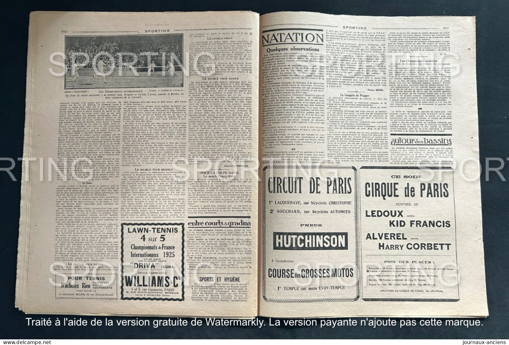 1925 Revue Sportive " SPORTING " CYCLISME CIRCUIT DE PARIS - AUTOMOBILE LINAS MONTLHÉRY - BOXE - TENNIS