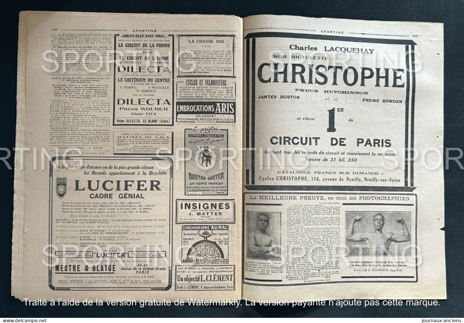 1925 Revue Sportive " SPORTING " CYCLISME CIRCUIT DE PARIS - AUTOMOBILE LINAS MONTLHÉRY - BOXE - TENNIS