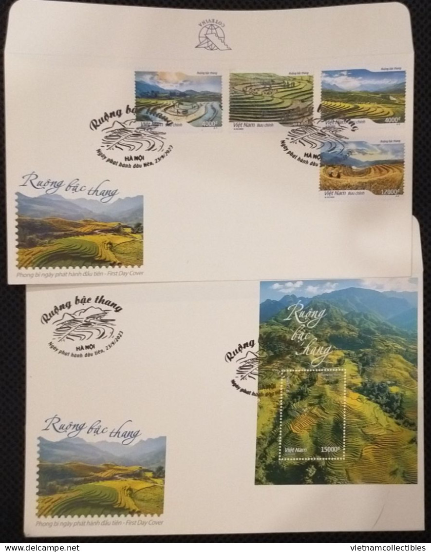 FDC Viet Nam Vietnam With Perf Stamps & Souvenir Sheet 2023 : RICE FIELD / TERRACES / LANDSCAPE (Ms1179) - Viêt-Nam
