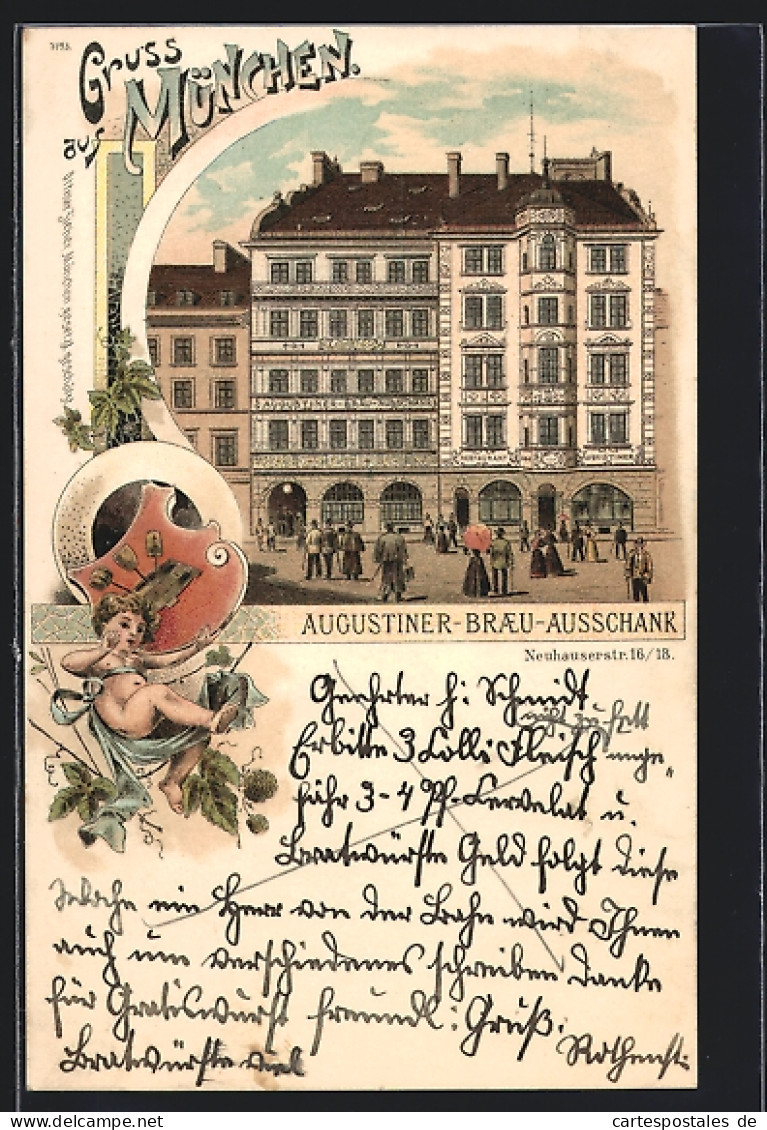 Lithographie München, Gasthaus Augustiner-Bräu-Ausschank, Neuhauserstrasse 16  - München