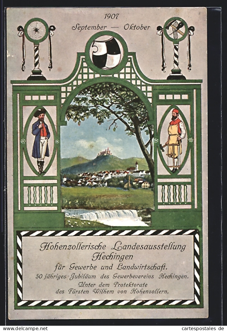 AK Hechingen, Hohenzollerische Lande-Ausstellung 1907, Blick Zum Ort  - Expositions