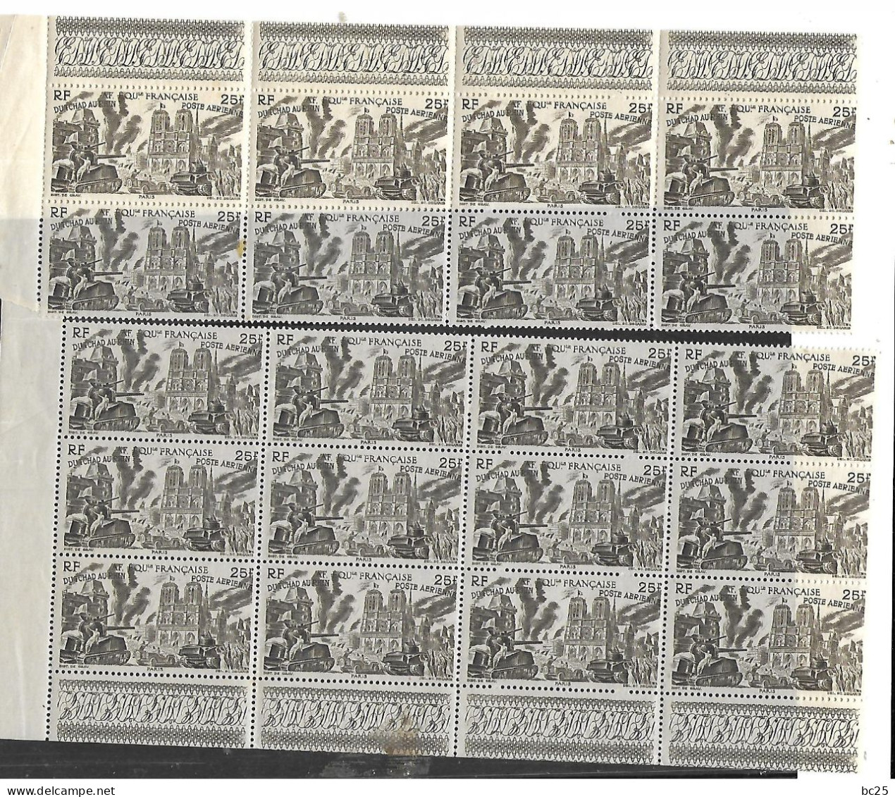 A.E.F. AERIEN -  2 BEAUX BLOCS DE 20 TIMBRES  NEUFS * * DU N° 48 - DE 1946- - Neufs