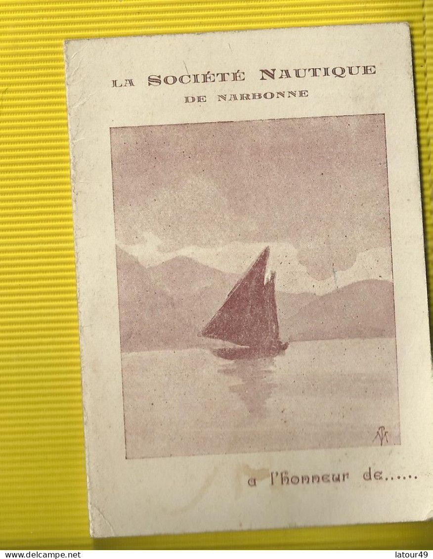 La Societe Nautique De Narbonne  Invitation Janvier 1929 - Reclame