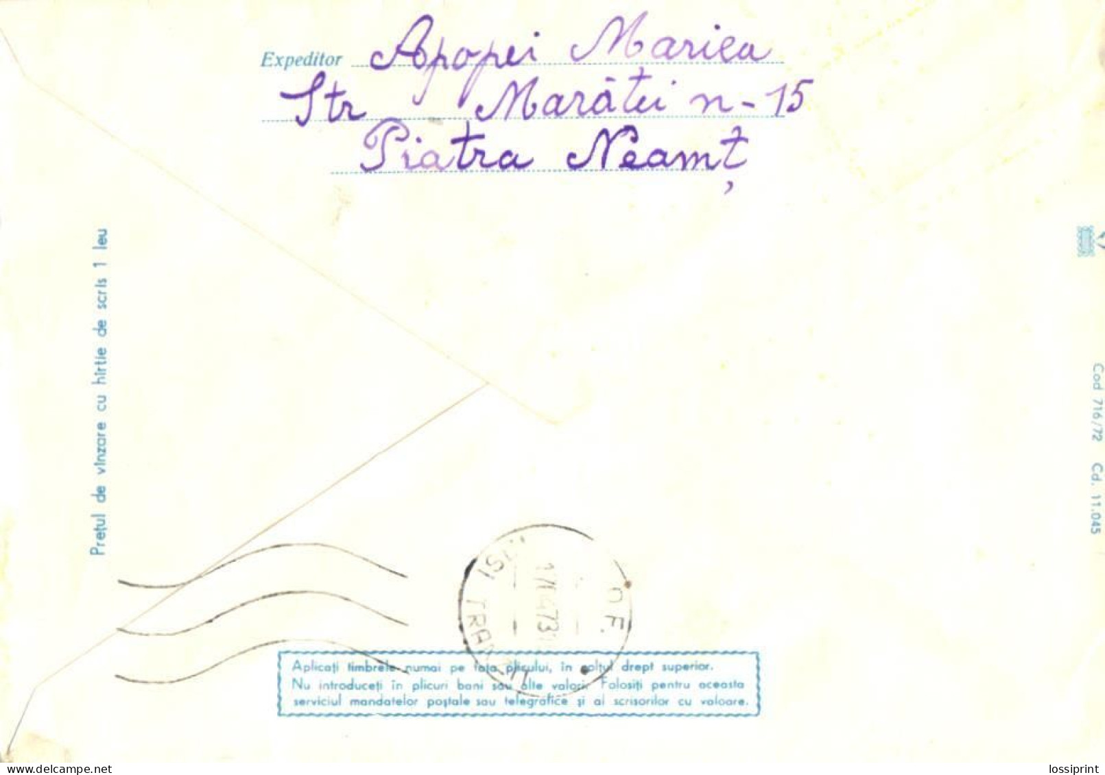 Romania:Stamped Cover Flowers, 1972 - Lettres & Documents