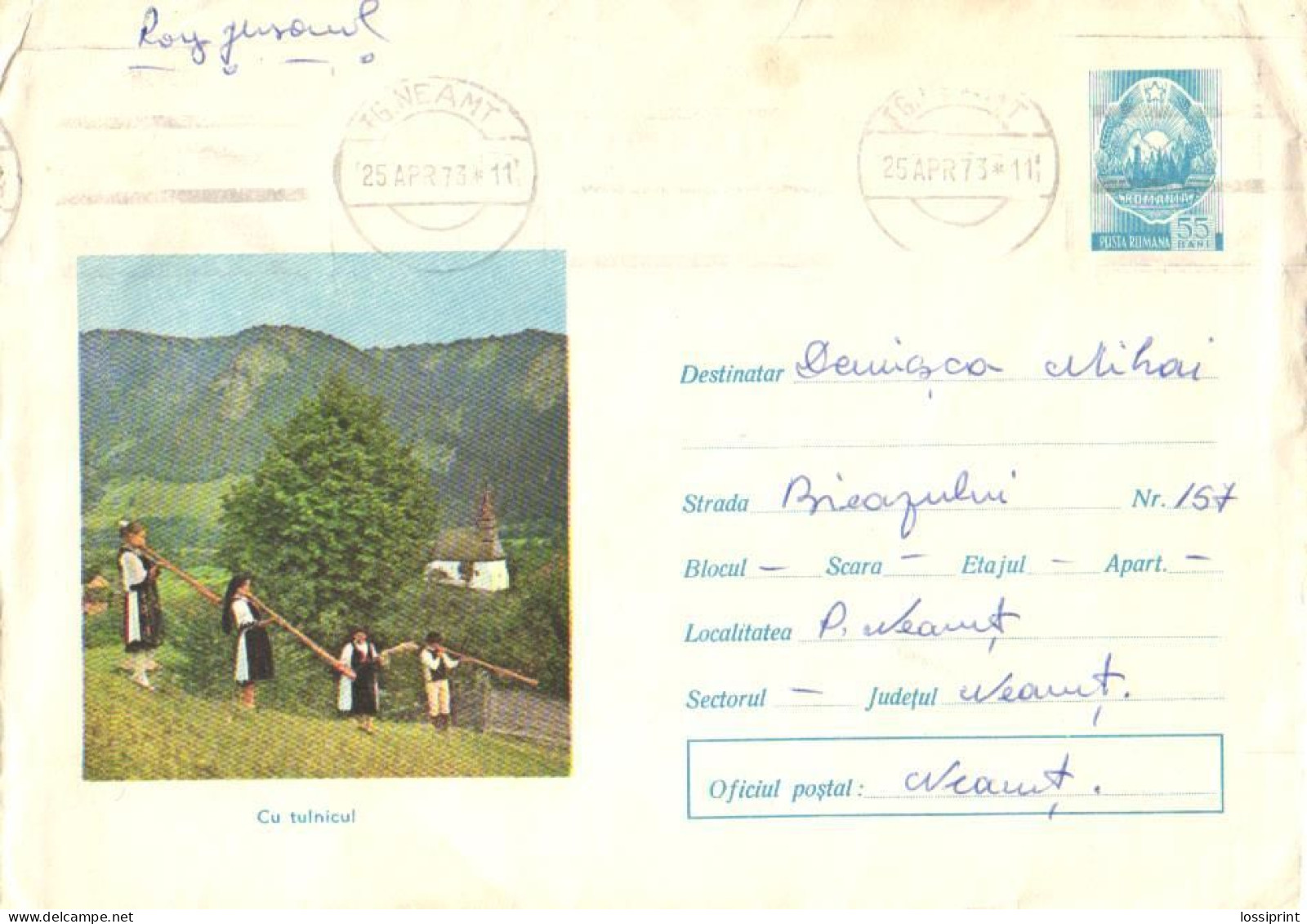 Romania:Stamped Cover Pipe Players, 1972 - Briefe U. Dokumente