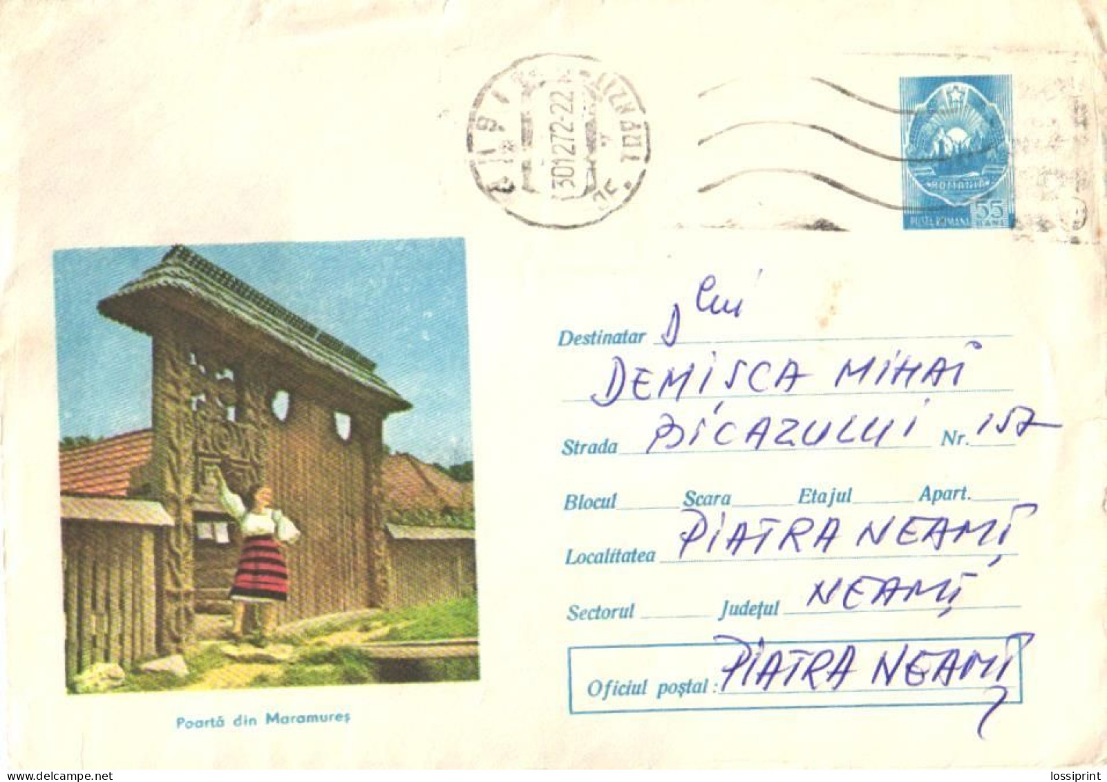 Romania:Stamped Cover Girl At Gate, 1972 - Briefe U. Dokumente