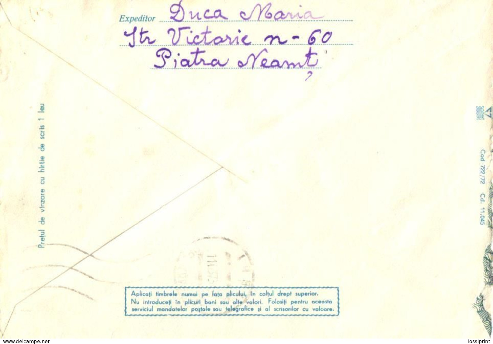 Romania:Stamped Cover Flowers, 1972 - Covers & Documents