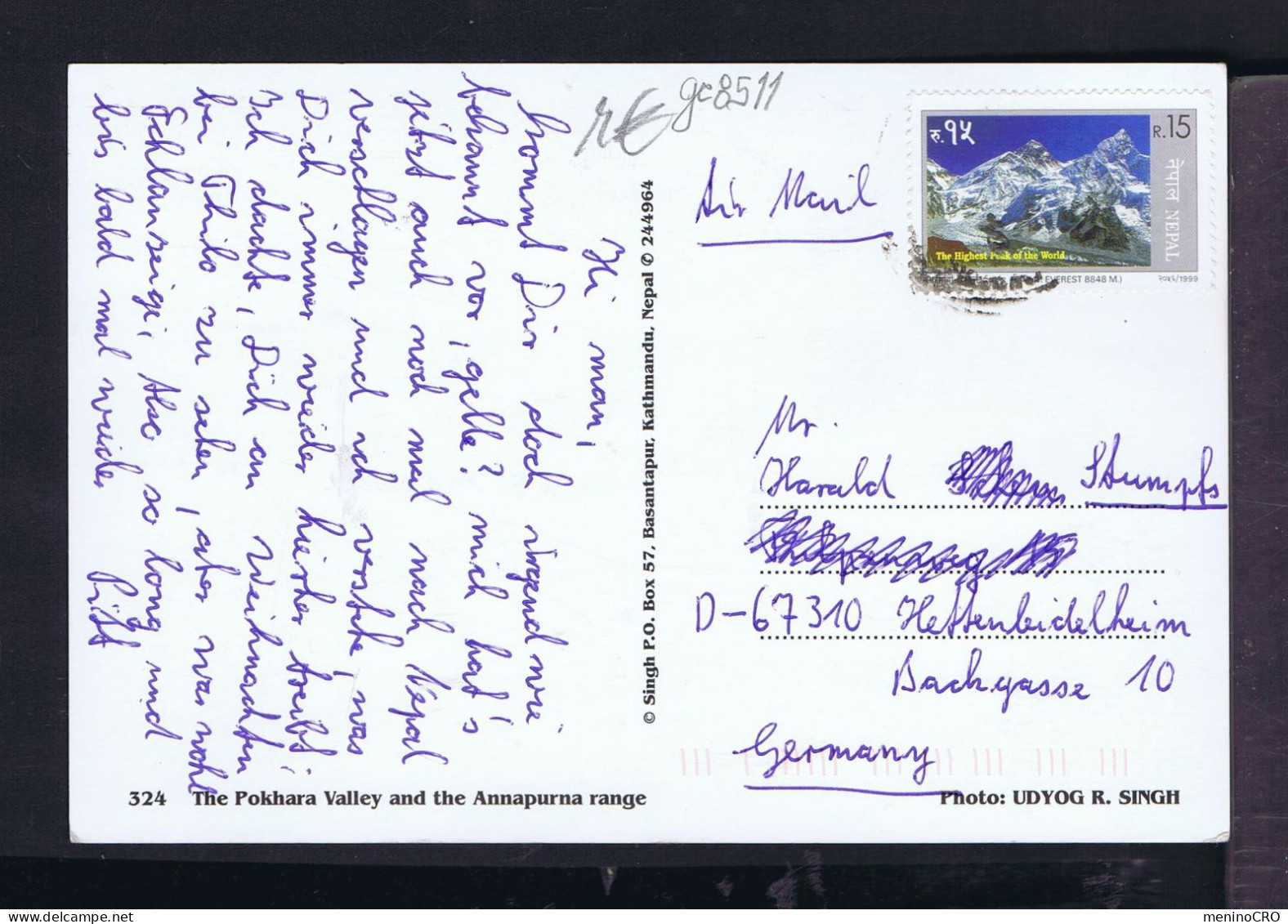 Gc8511 NEPAL "Mont Everest 8848 M" Mountains /The Highest Peak Of The World Tourisme Postcard Annapurna Range Mailed - Other & Unclassified