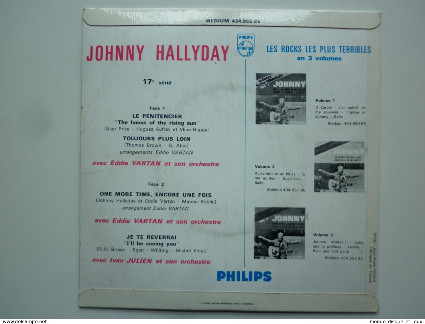 Johnny Hallyday 45Tours EP Vinyle Le Pénitencier Tête à Gauche - 45 G - Maxi-Single