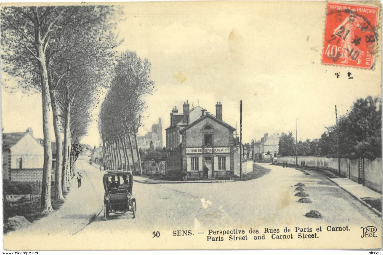 Cpa SENS 89 - Perspective Des Rues De Paris Et Carnot N° 50 (automobile, Octroi De Sens, Bureau) - Sens