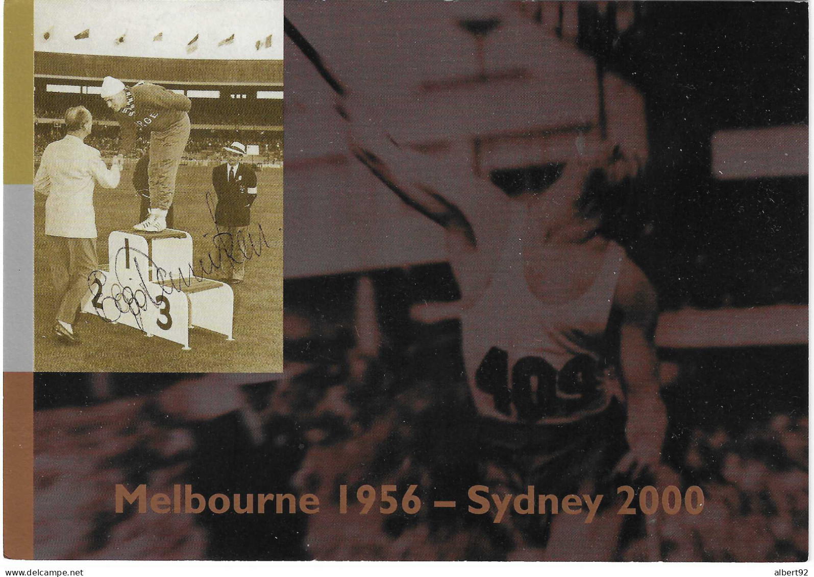2000 Entier Postal: Jeux Olympiques De Melbourne 1956 Athlétisme:  Danielsen (Norvège) Or Au Javelot + Autographe - Zomer 1956: Melbourne