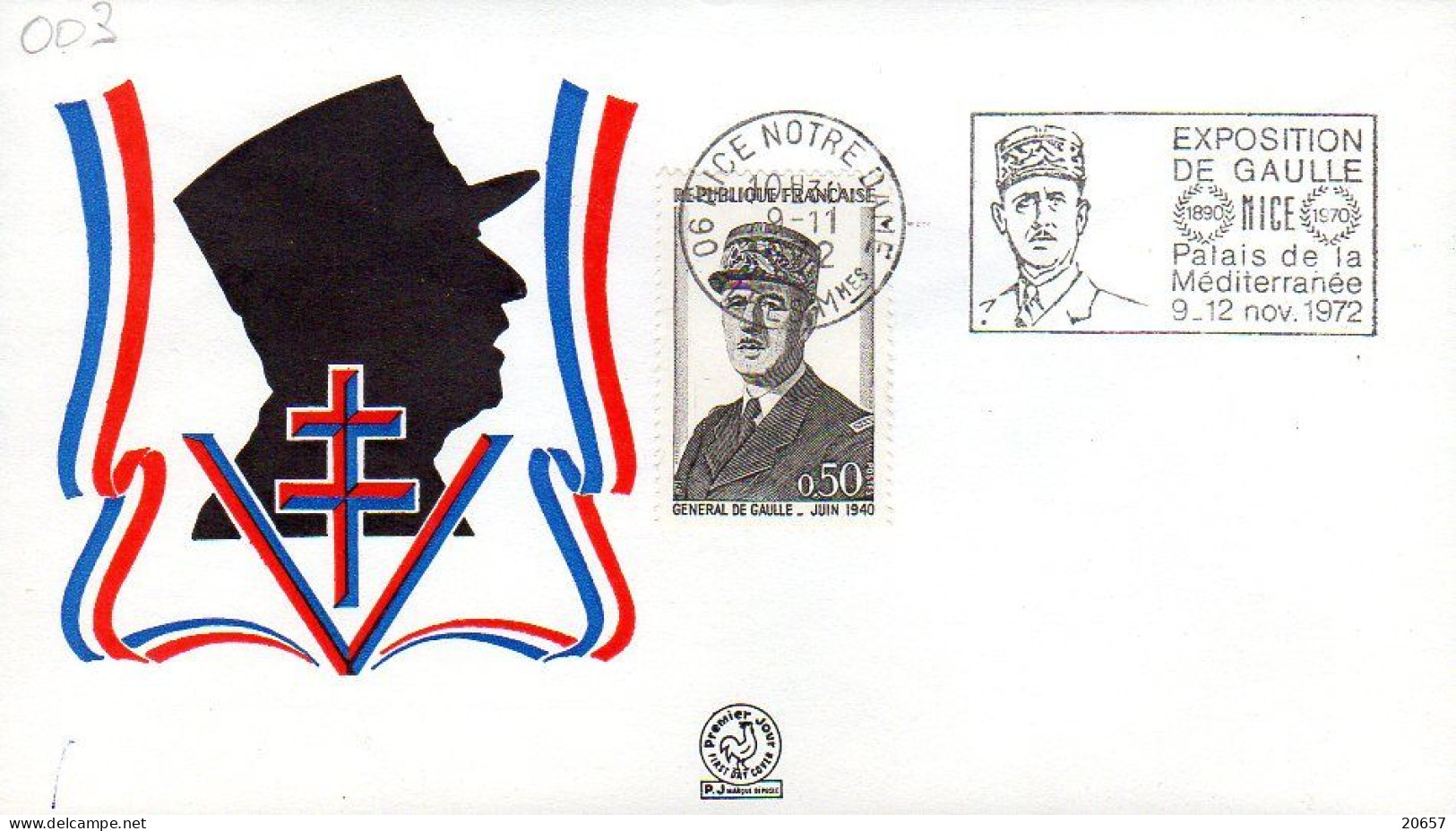 France Enveloppe Commémorative Expo Nice Du 09 Au 12 11 1972 Charles De Gaulle, Lot 02 - De Gaulle (Général)