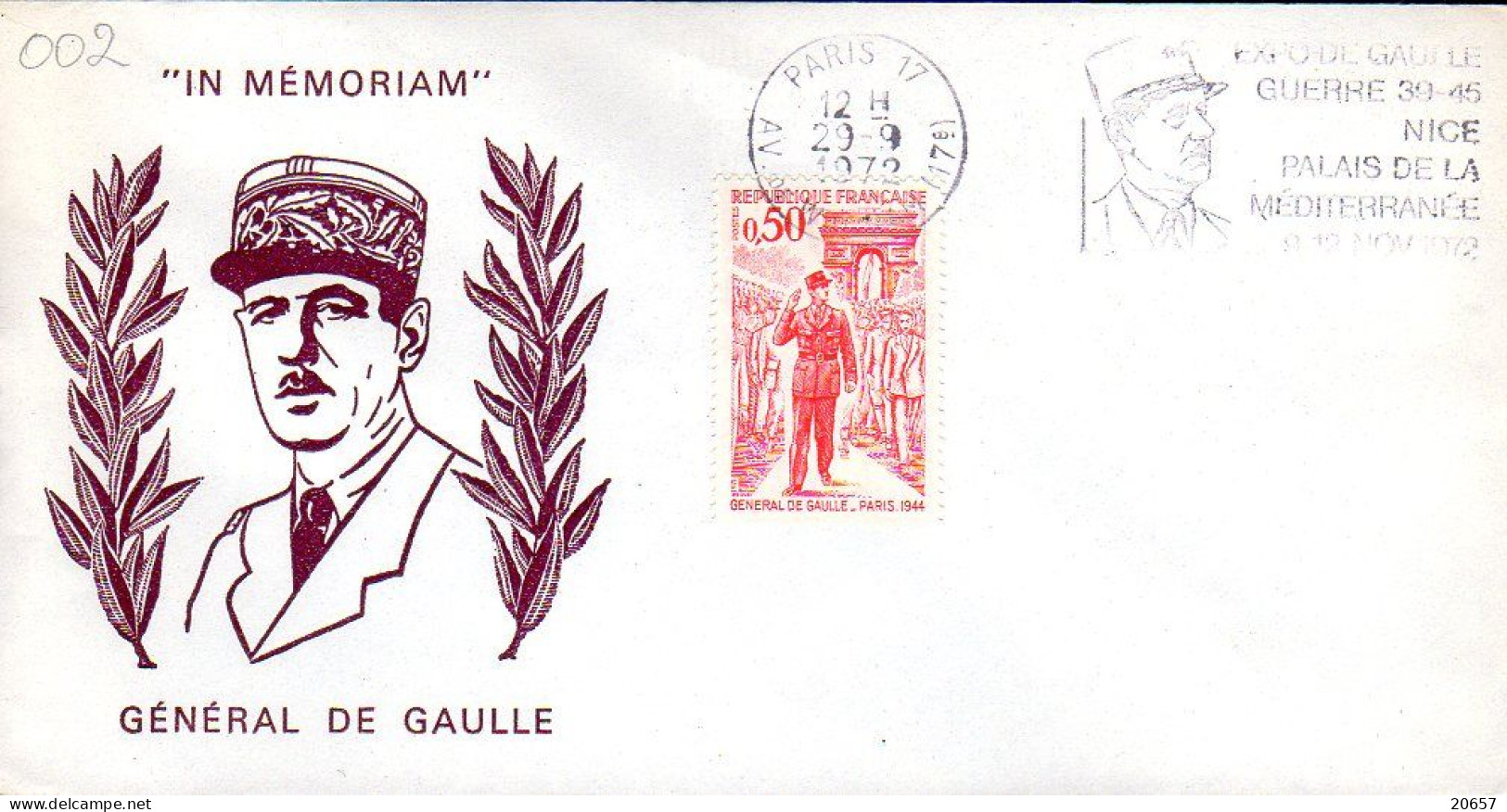 France Enveloppe Commémorative Expo Nice Du 09 Au 12 11 1972 Charles De Gaulle, Lot 03 - De Gaulle (General)