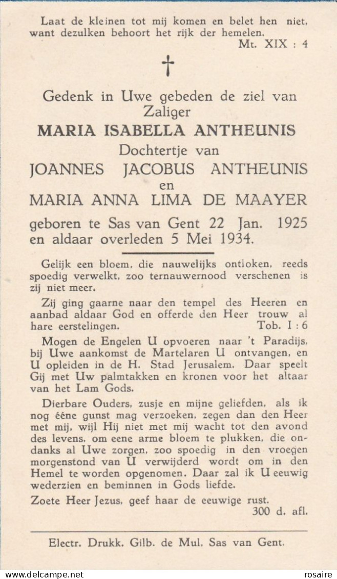 Prentje Maria Isabella Antheunis-sas Van Gent 1934 - Santini