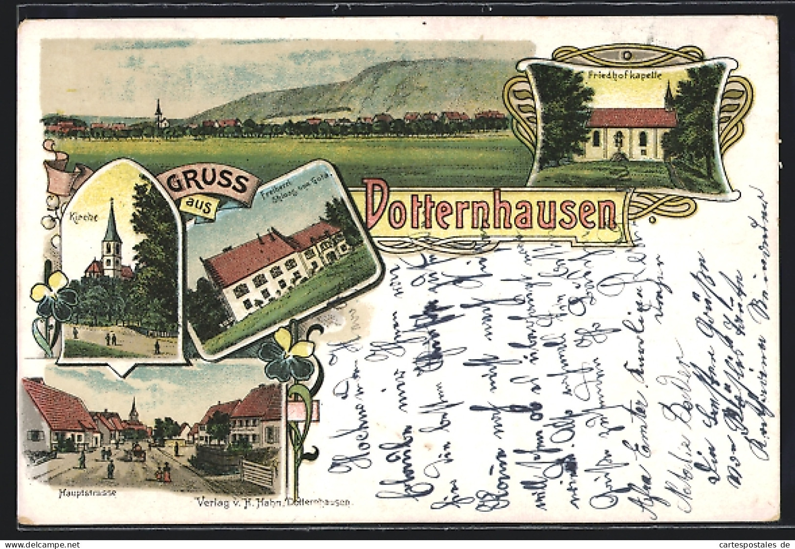 Lithographie Dotternhausen, Freiherrl. Schloss Von Gota, Hauptstrasse, Kirche, Friedhofkapelle  - Autres & Non Classés