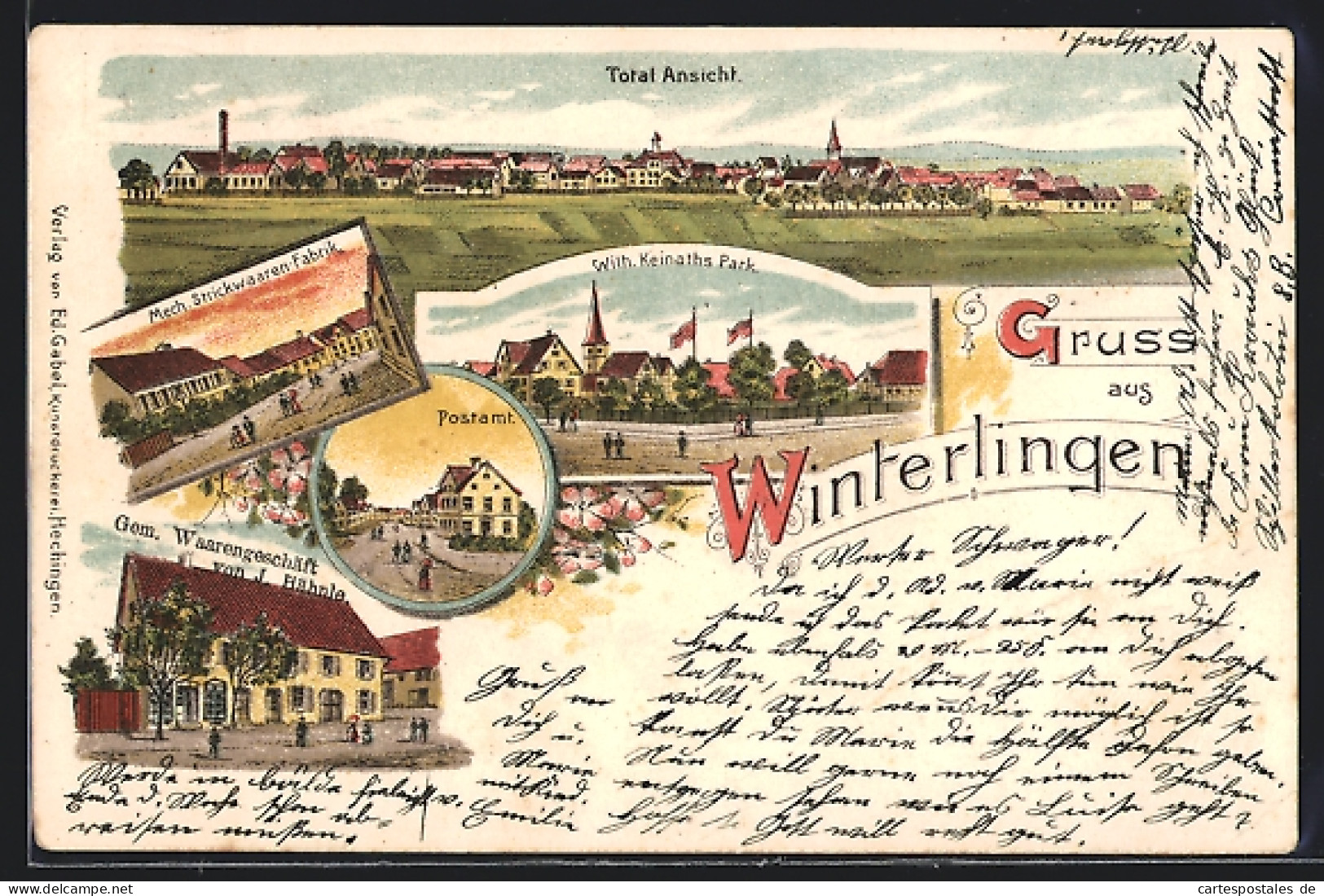 Lithographie Winterlingen, Postamt, Mech. Strickwaren-Fabrik  - Autres & Non Classés