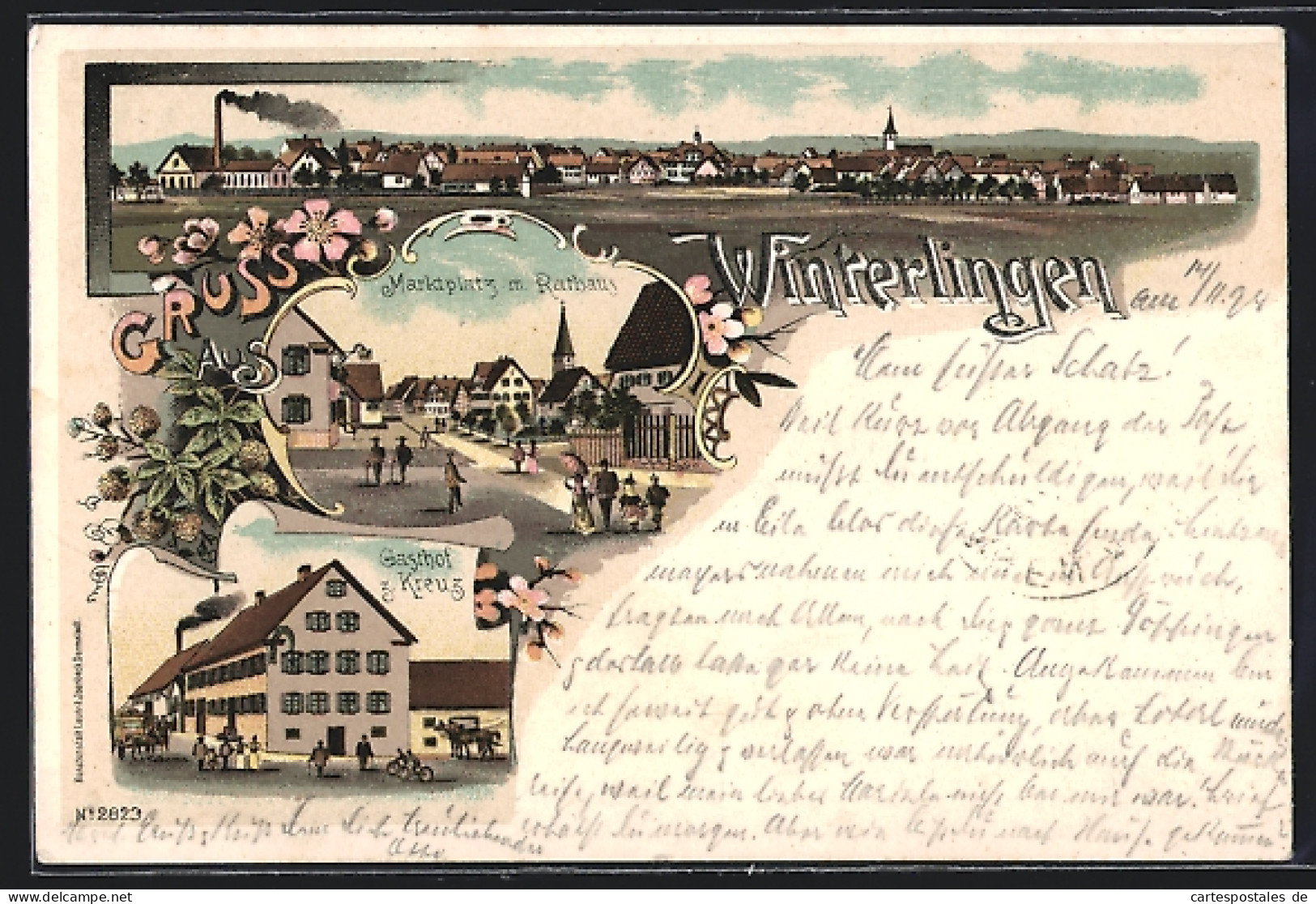 Lithographie Winterlingen, Marktplatz M. Rathaus, Gasthaus Zum Kreuz  - Autres & Non Classés