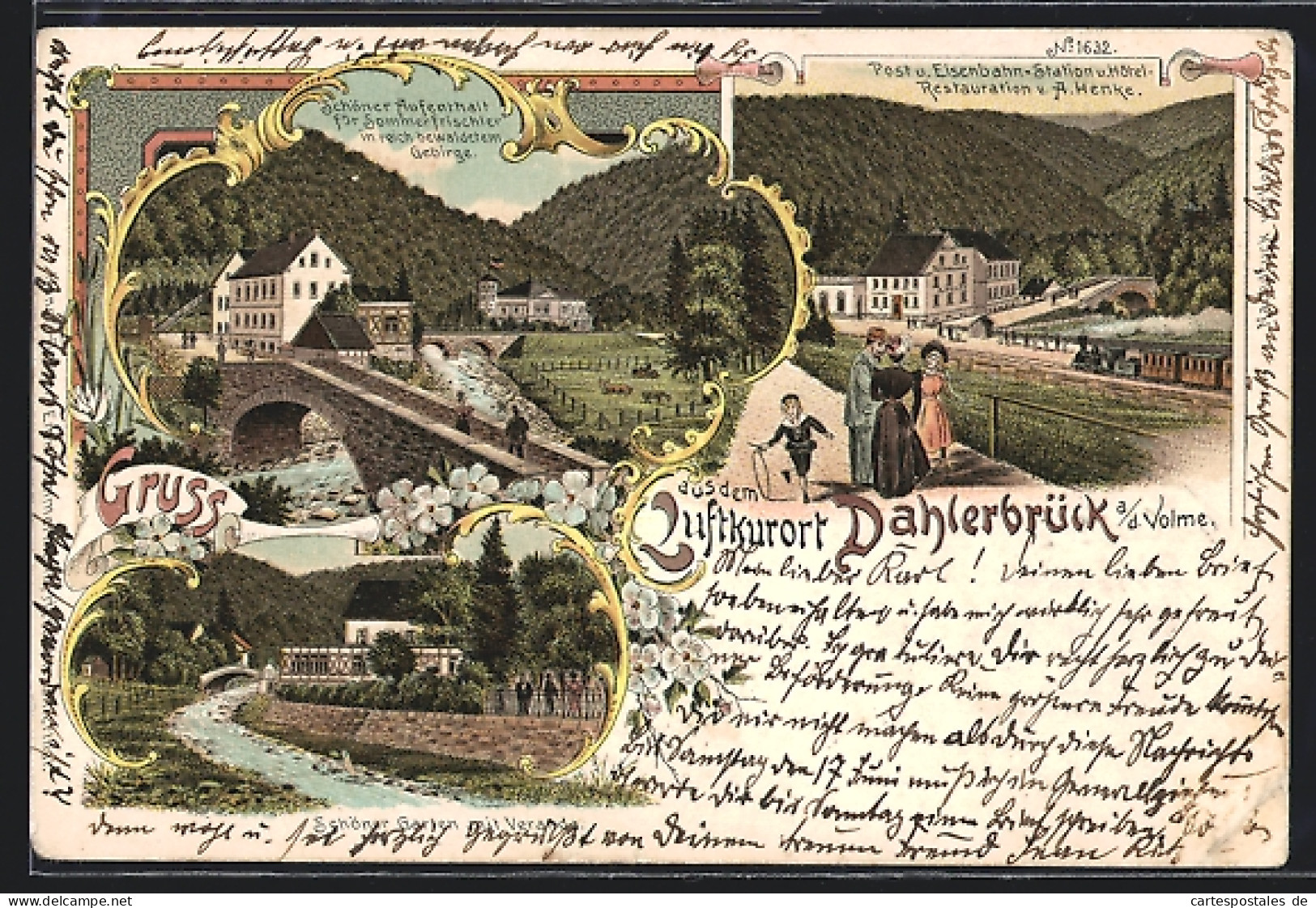 Lithographie Dahlerbrück A. D. Volme, Hotel-Restaurant Von A. Henke Mit Post- Und Eisenbahn-Station  - Autres & Non Classés