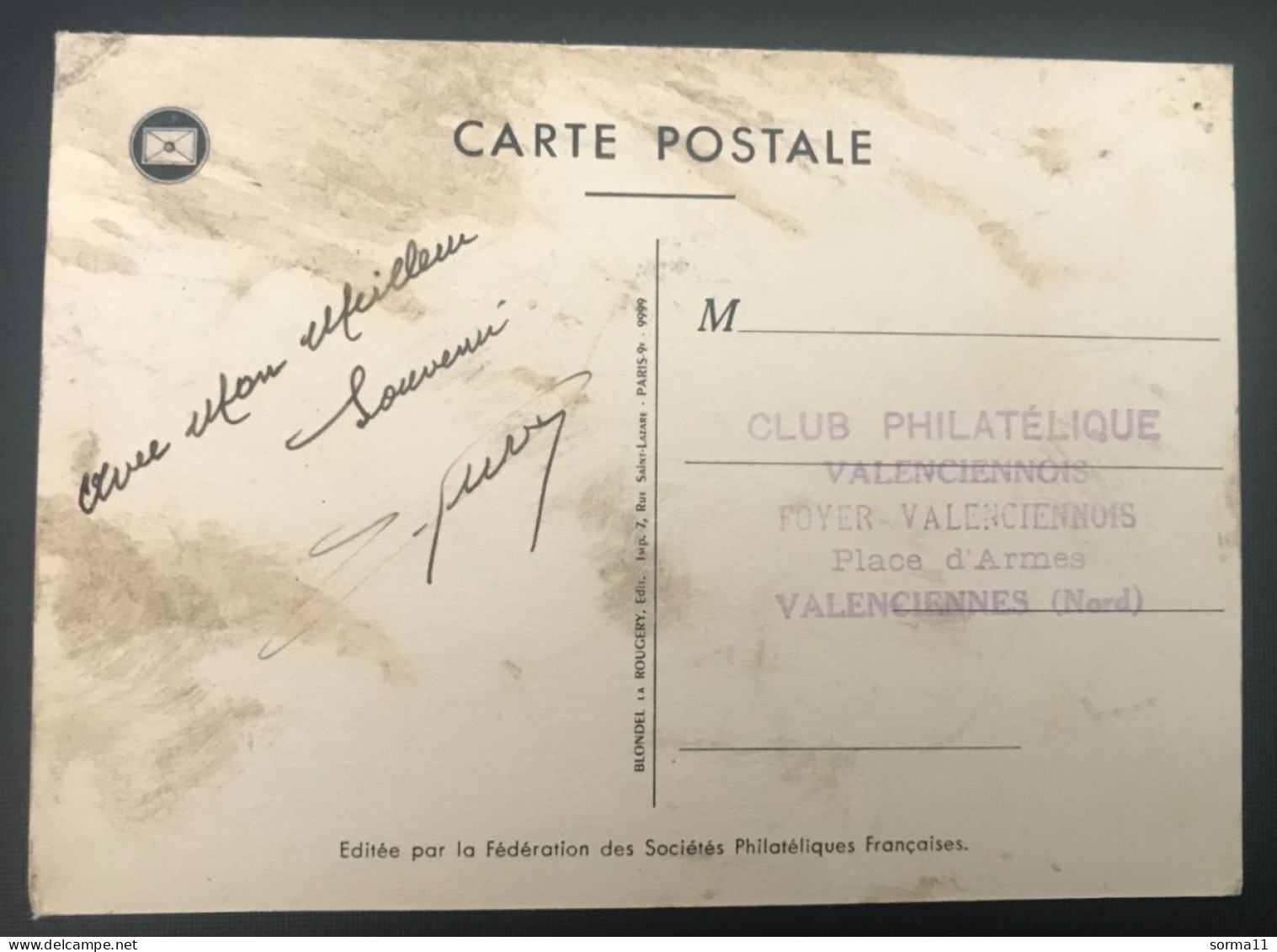 Journée Nationale Du Timbre 1955 La Poste Par Ballon (Club Philatélique Valenciennes 59) - Poste & Postini