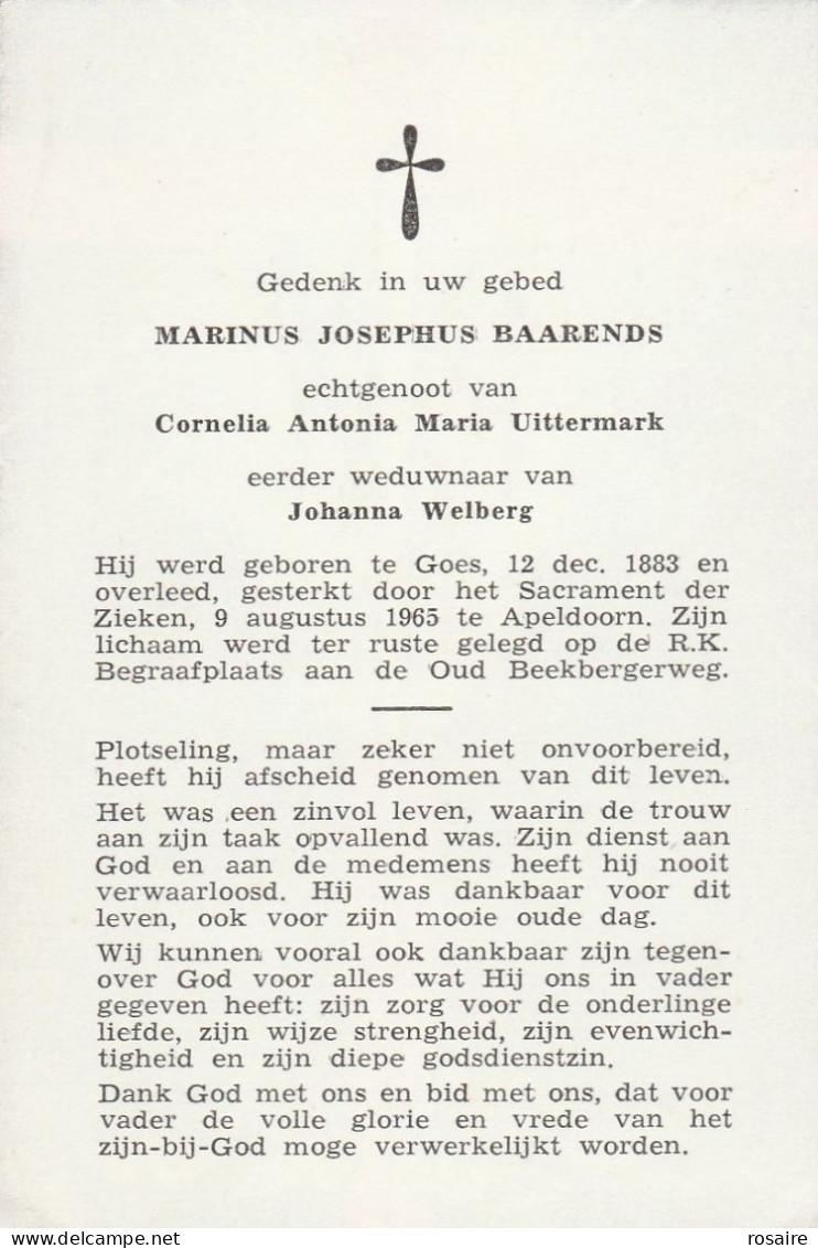 Prentje Baarends-goes -apeldoorn 1965 - Devotieprenten