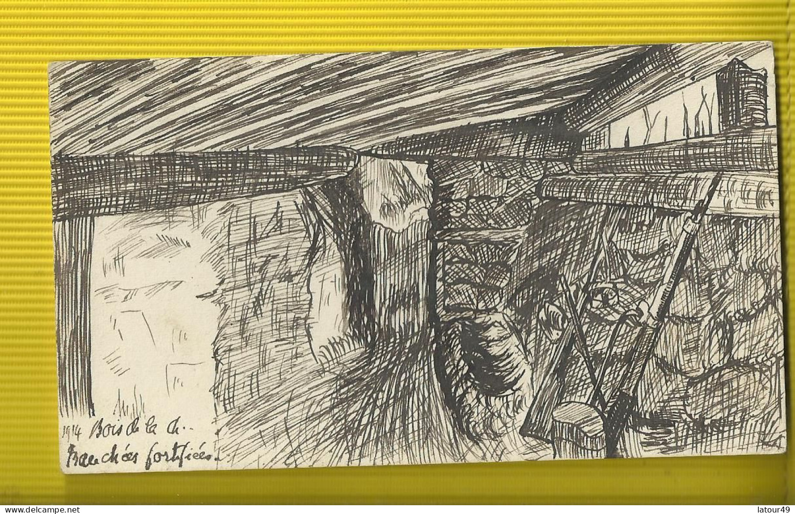 Dessin De Poilu  1914  Bois De La Di..... Tranche Fortifies  14  X 8 Cm - 1914-18