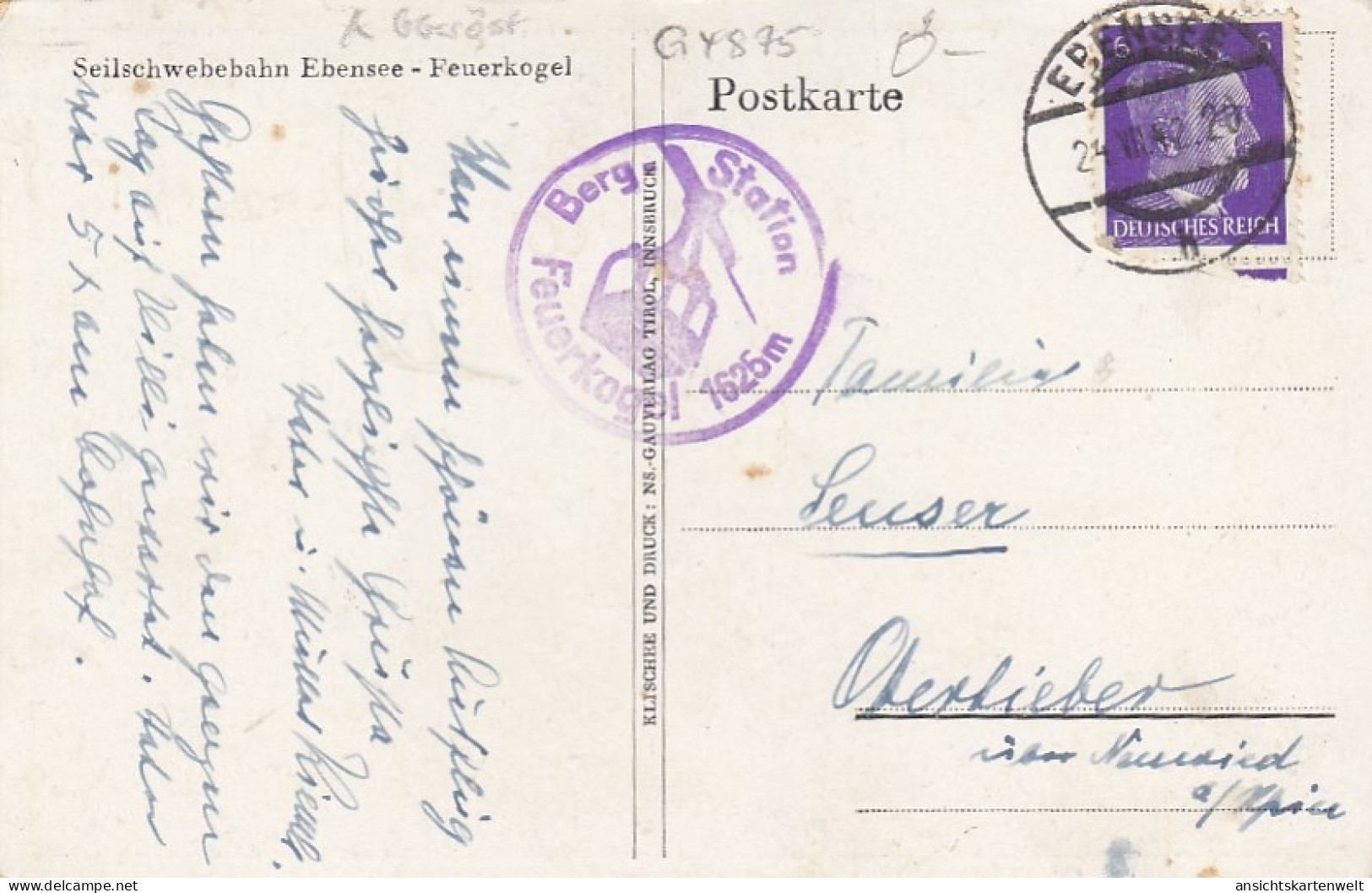 Seilschwebebahn Ebensee, Feuerkogel, Oberösterreich, Mehrbildkarte Gl1942 #G4875 - Autres & Non Classés